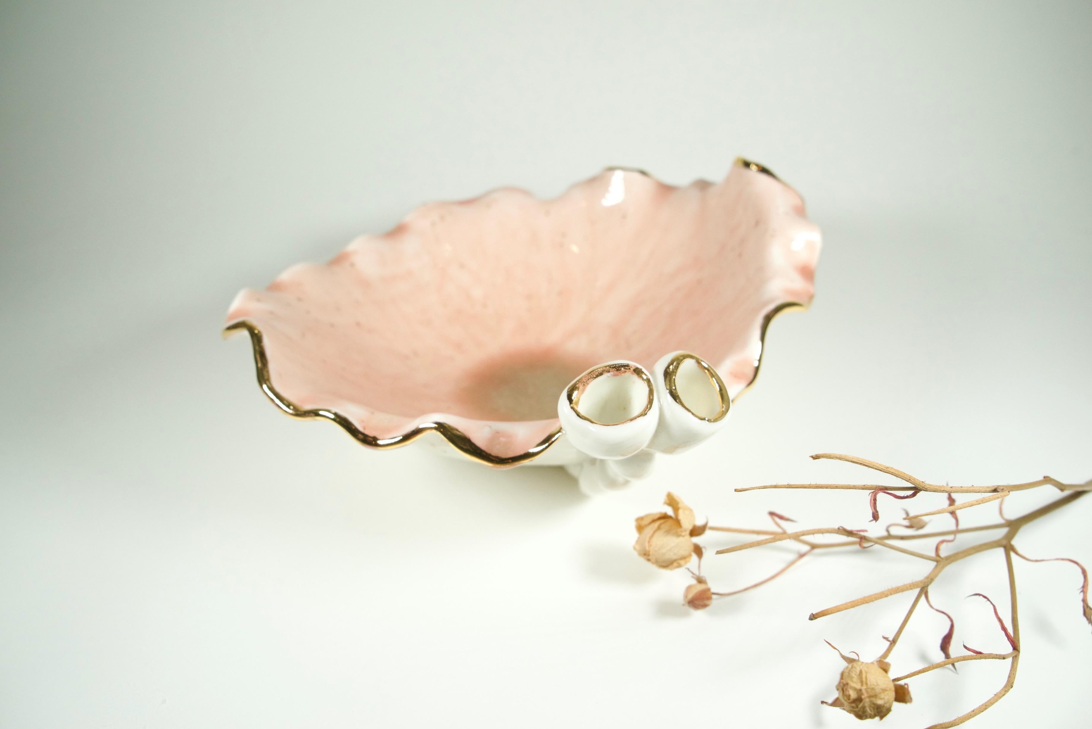 Porcelain Plate Pink Art Nouveau Inspired by artist - designer Hania Jneid For Sale 4