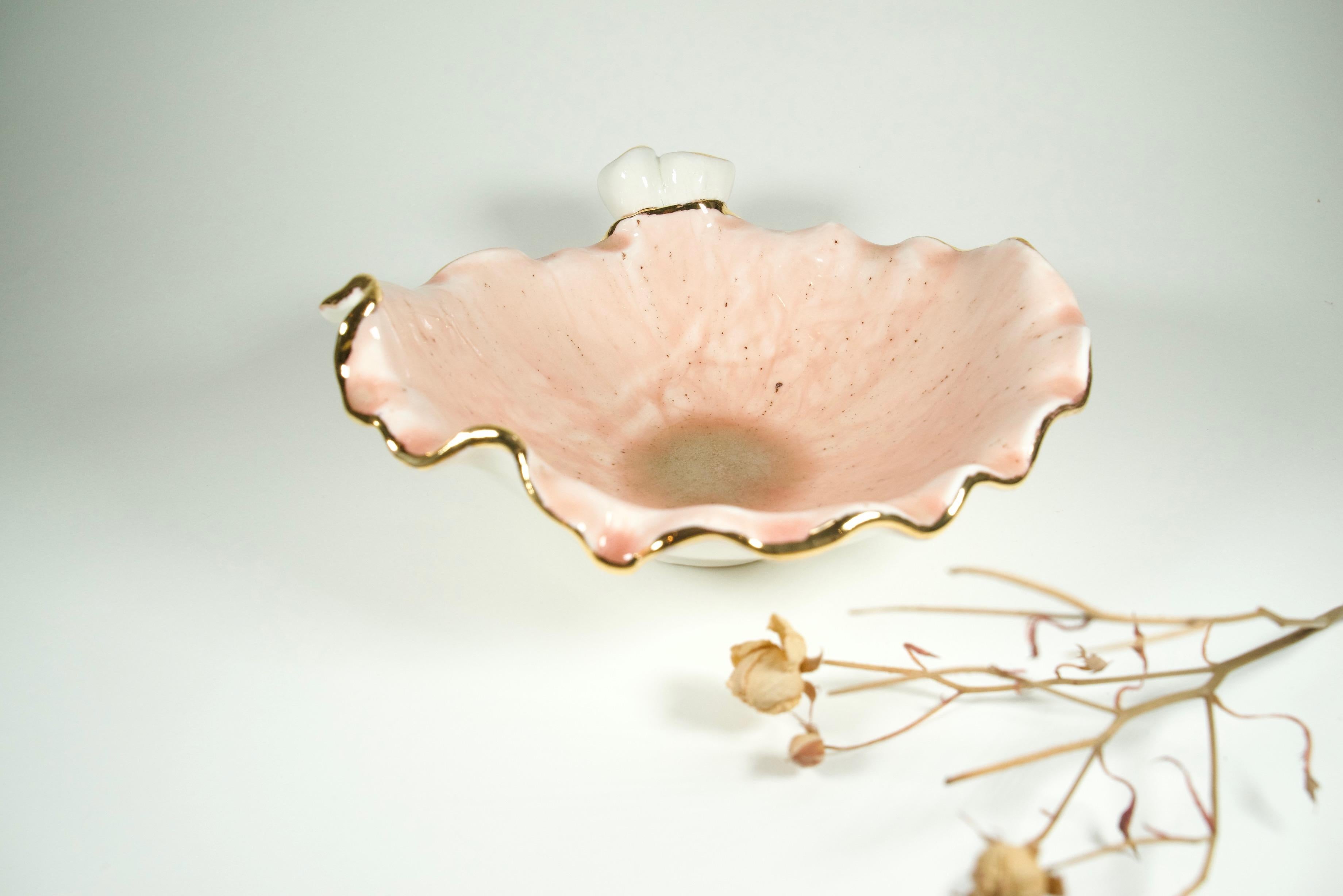 Porcelain Plate Pink Art Nouveau Inspired by artist - designer Hania Jneid For Sale 6