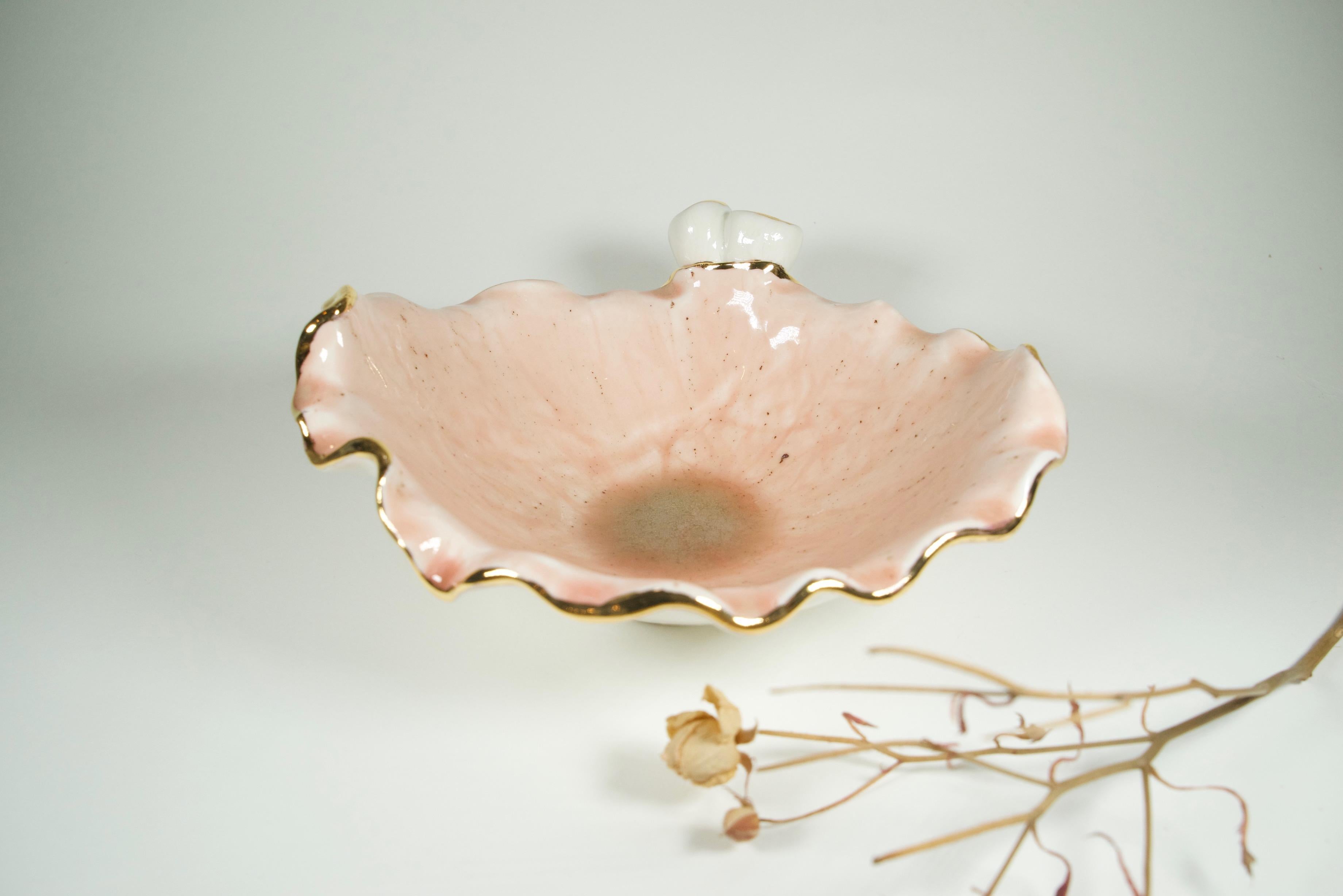 Porcelain Plate Pink Art Nouveau Inspired by artist - designer Hania Jneid For Sale 7