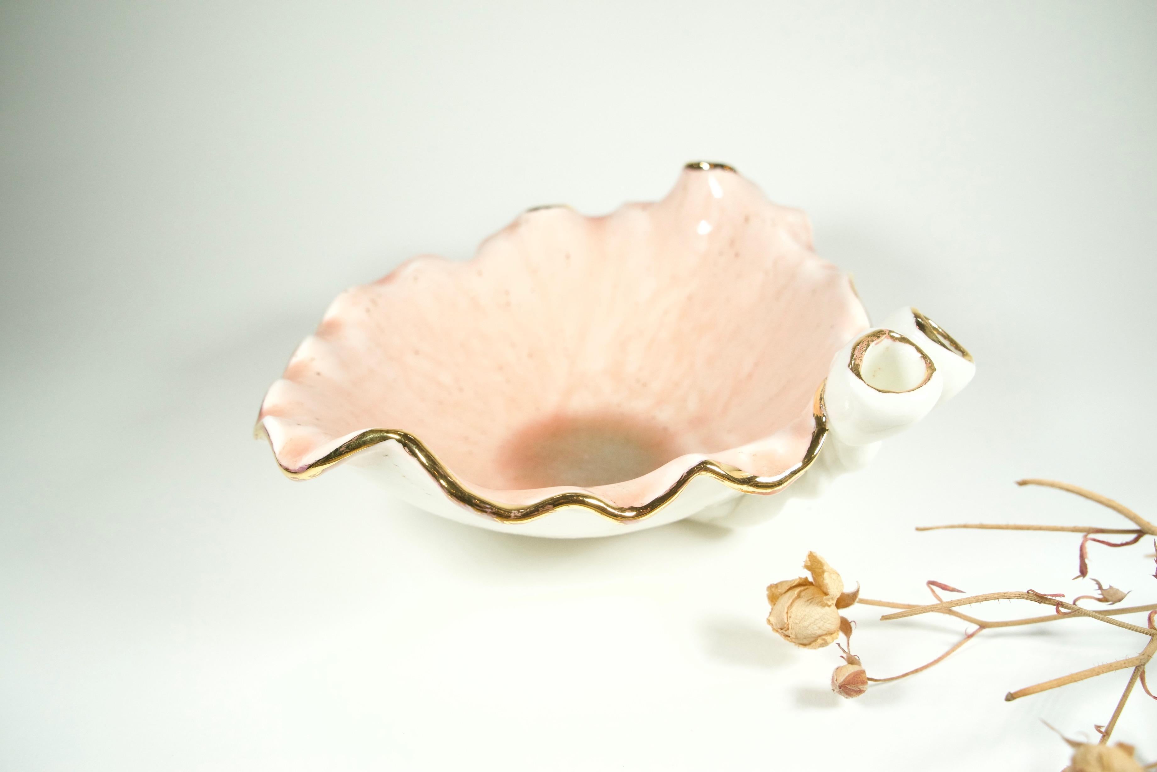 Porcelain Plate Pink Art Nouveau Inspired by artist - designer Hania Jneid For Sale 1
