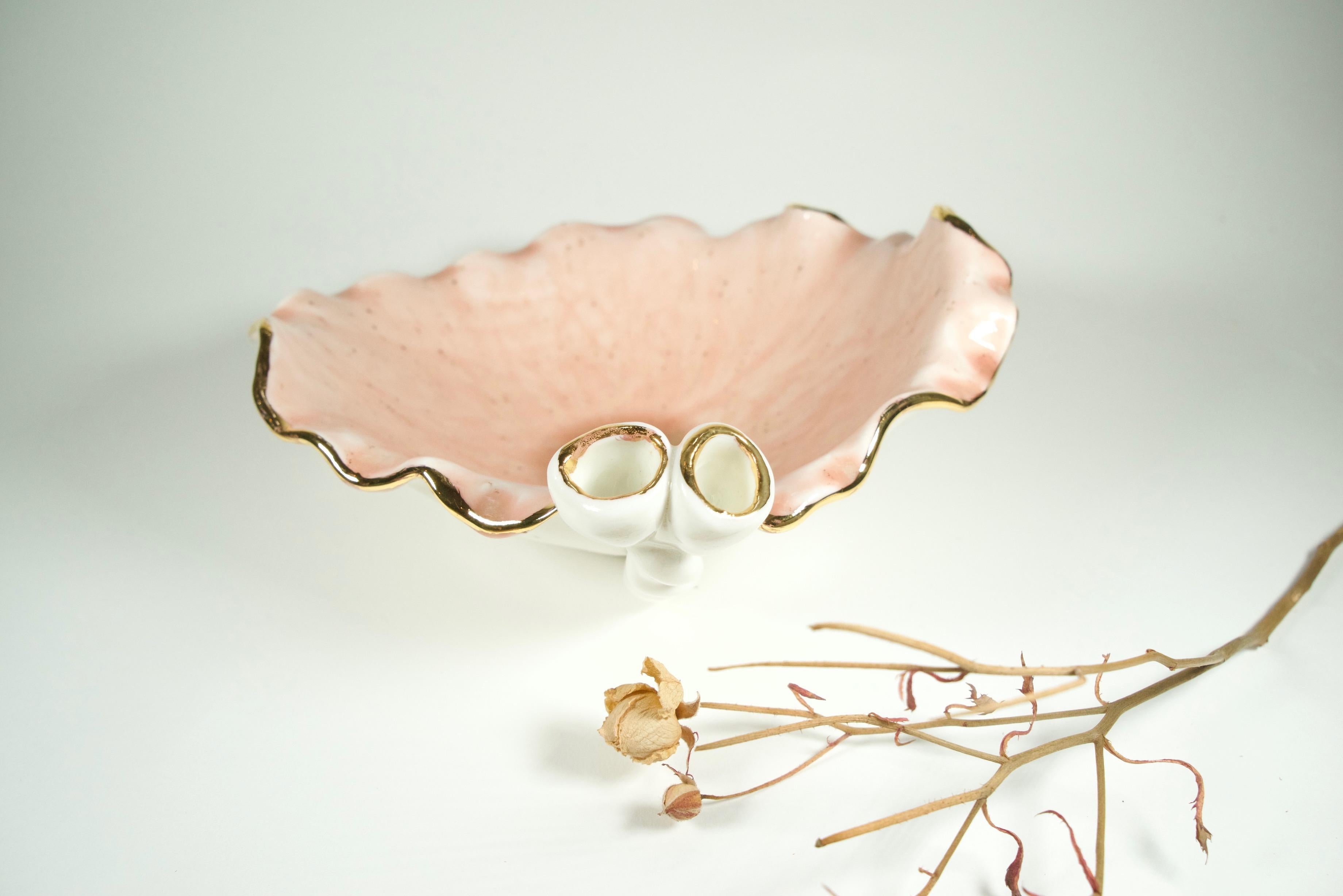 Porcelain Plate Pink Art Nouveau Inspired by artist - designer Hania Jneid For Sale 2