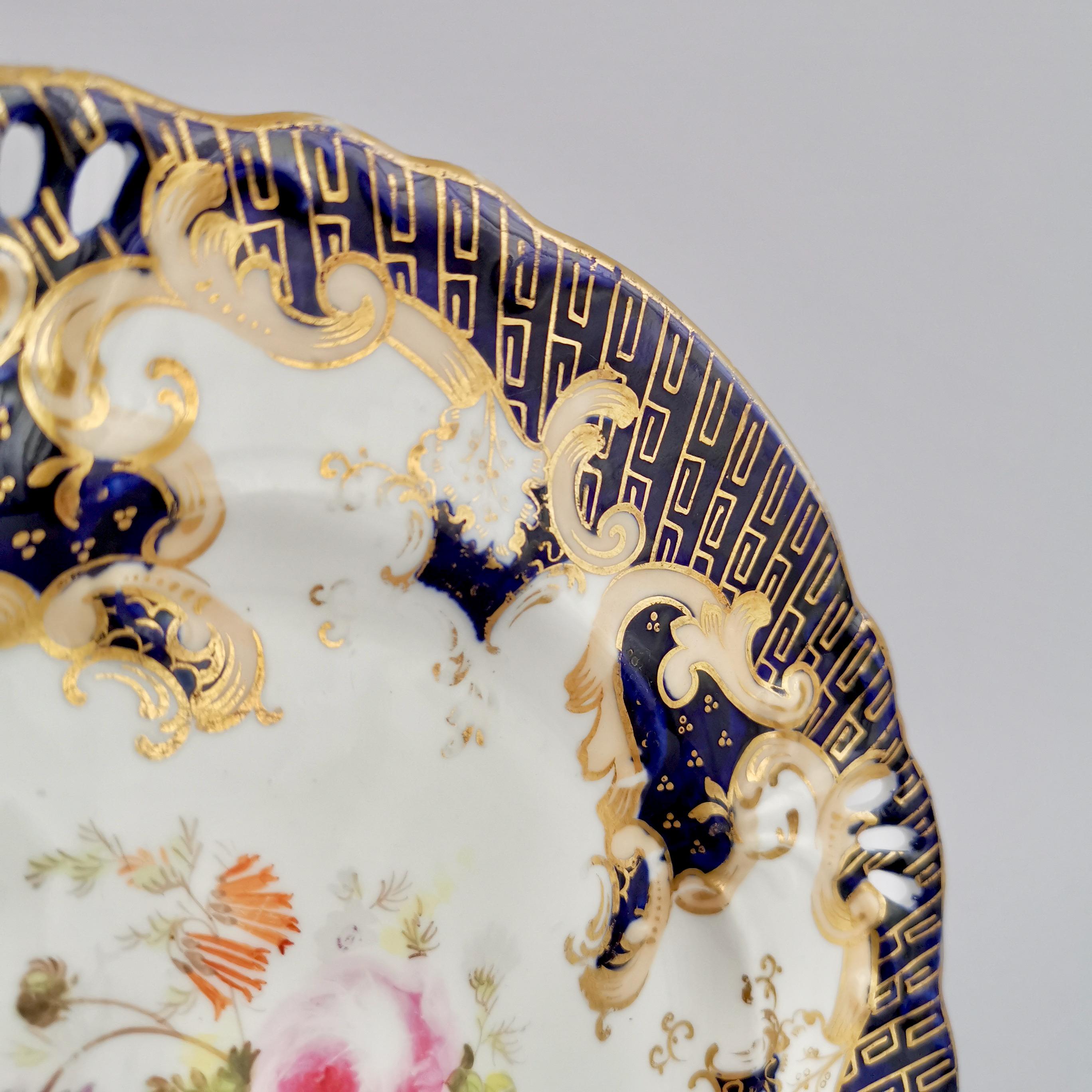 Porcelain Plate, Samuel Alcock, Cobalt Blue, Flowers, Rococo Revival ca 1845 '2' In Good Condition In London, GB