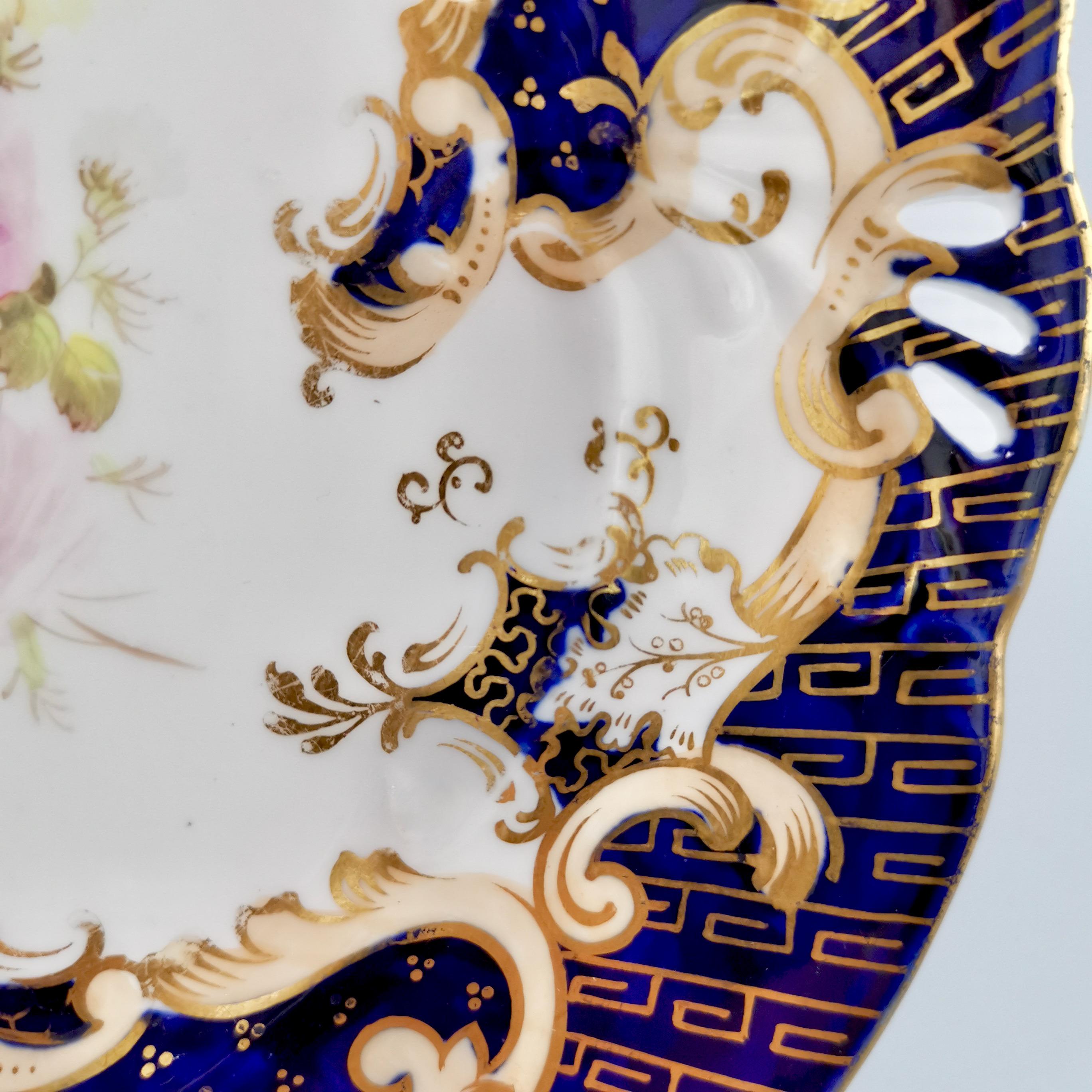 Mid-19th Century Porcelain Plate, Samuel Alcock, Cobalt Blue, Flowers, Rococo Revival ca 1845 '2'