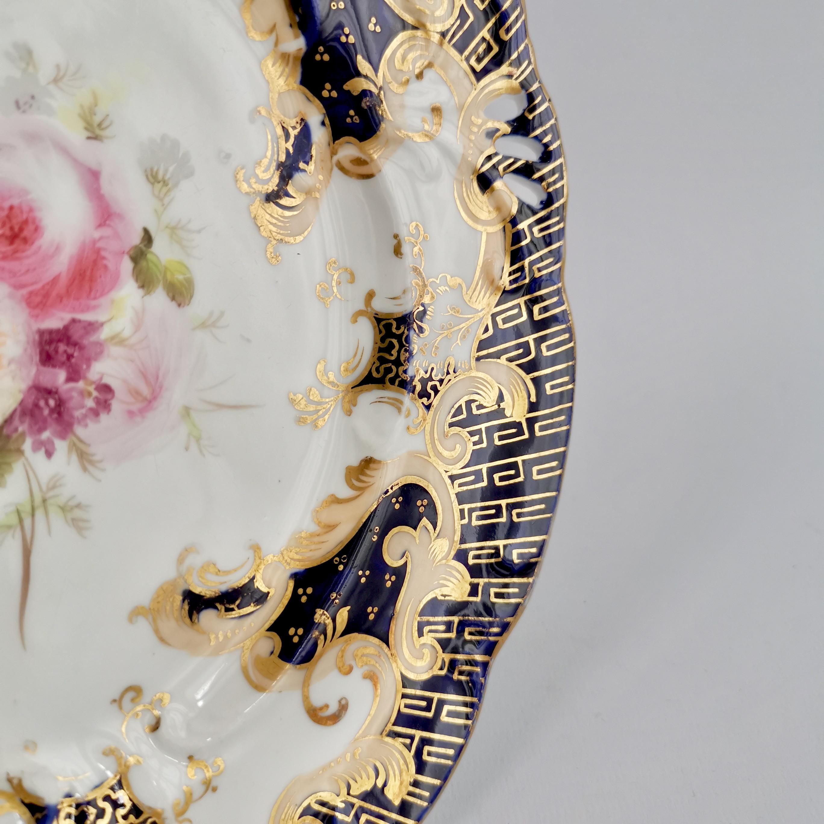 Porcelain Plate, Samuel Alcock, Cobalt Blue, Flowers, Rococo Revival ca 1845 '2' 1