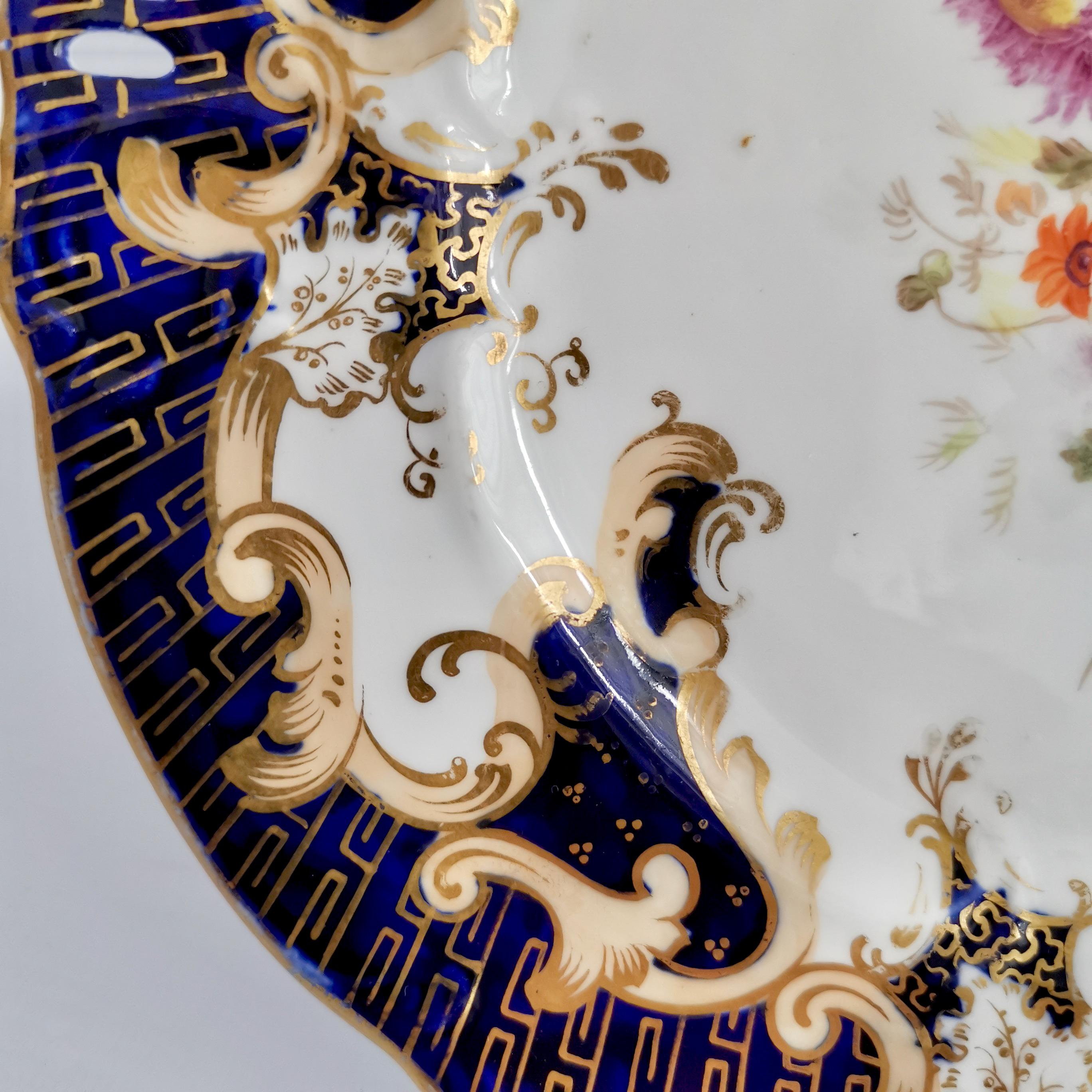 Porcelain Plate, Samuel Alcock, Cobalt Blue, Flowers, Rococo Revival ca 1845 '2' 2