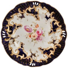 Porcelain Plate, Samuel Alcock, Cobalt Blue, Flowers, Rococo Revival ca 1845 '2'