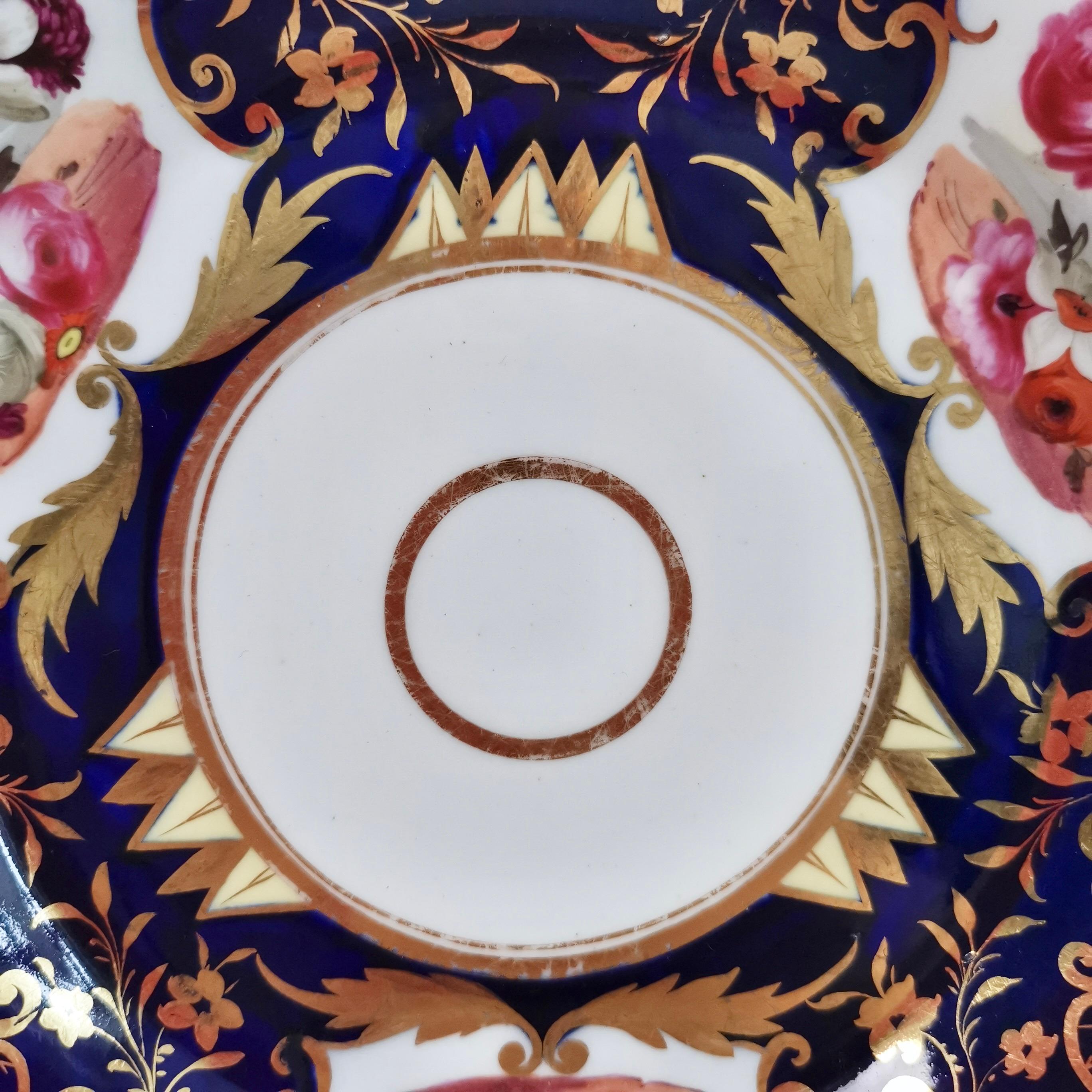 Porcelain Plate Yates, Cobalt Blue with Gilt and Flowers, Regency ca 1826 1