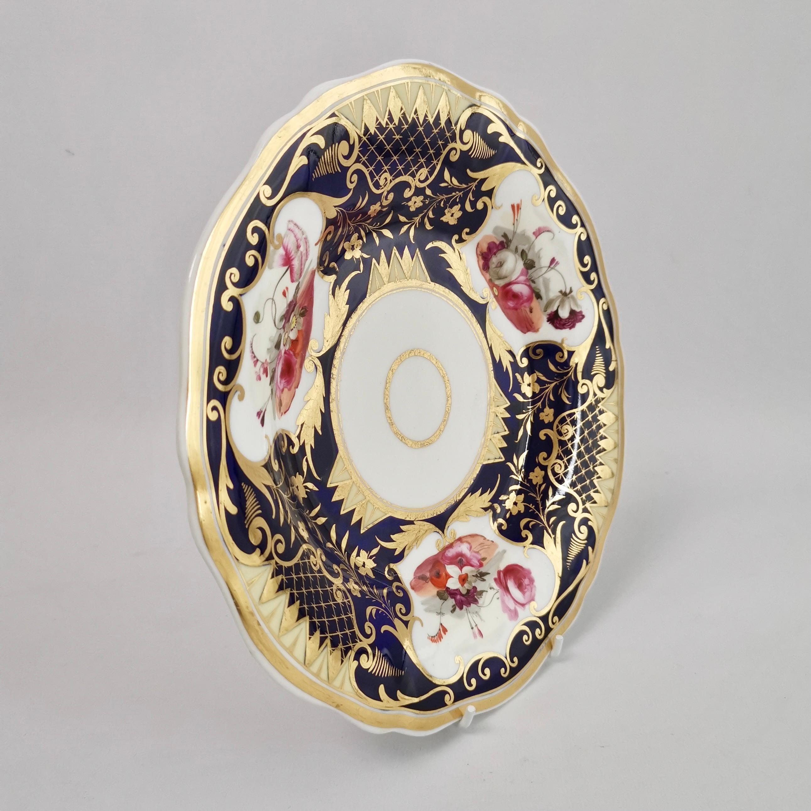 Porcelain Plate Yates, Cobalt Blue with Gilt and Flowers, Regency ca 1826 2