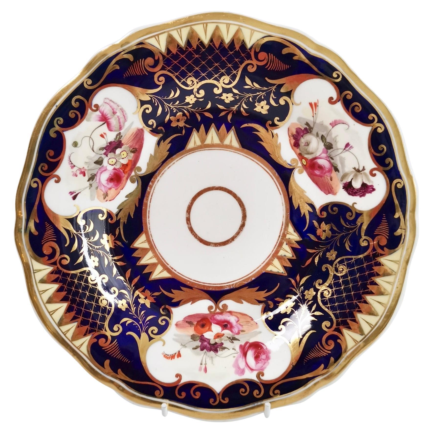 Porcelain Plate Yates, Cobalt Blue with Gilt and Flowers, Regency ca 1826