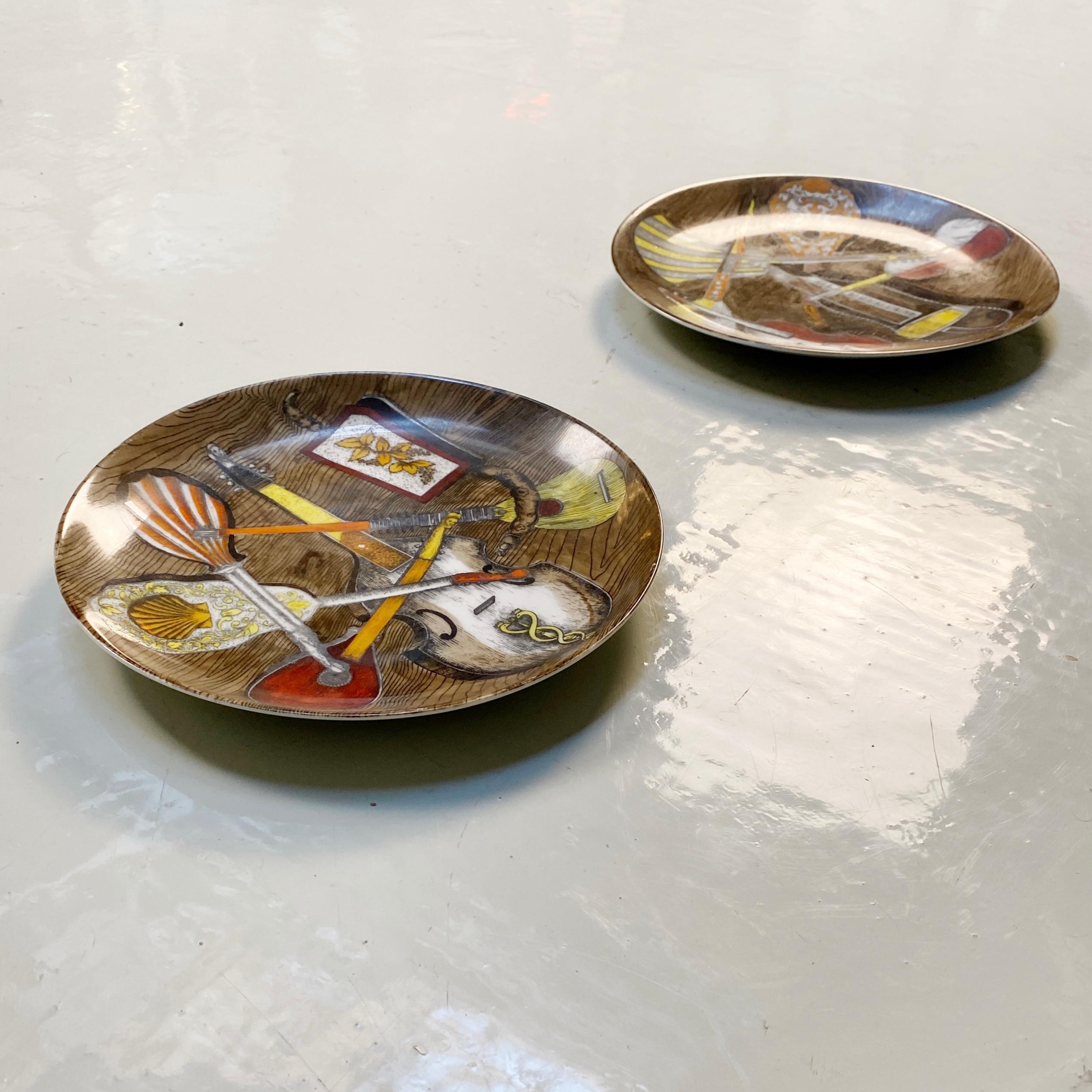 Mid-Century Modern Porcelain Plates from the Musical Instruments Series by Piero Fornasetti, 1950s For Sale