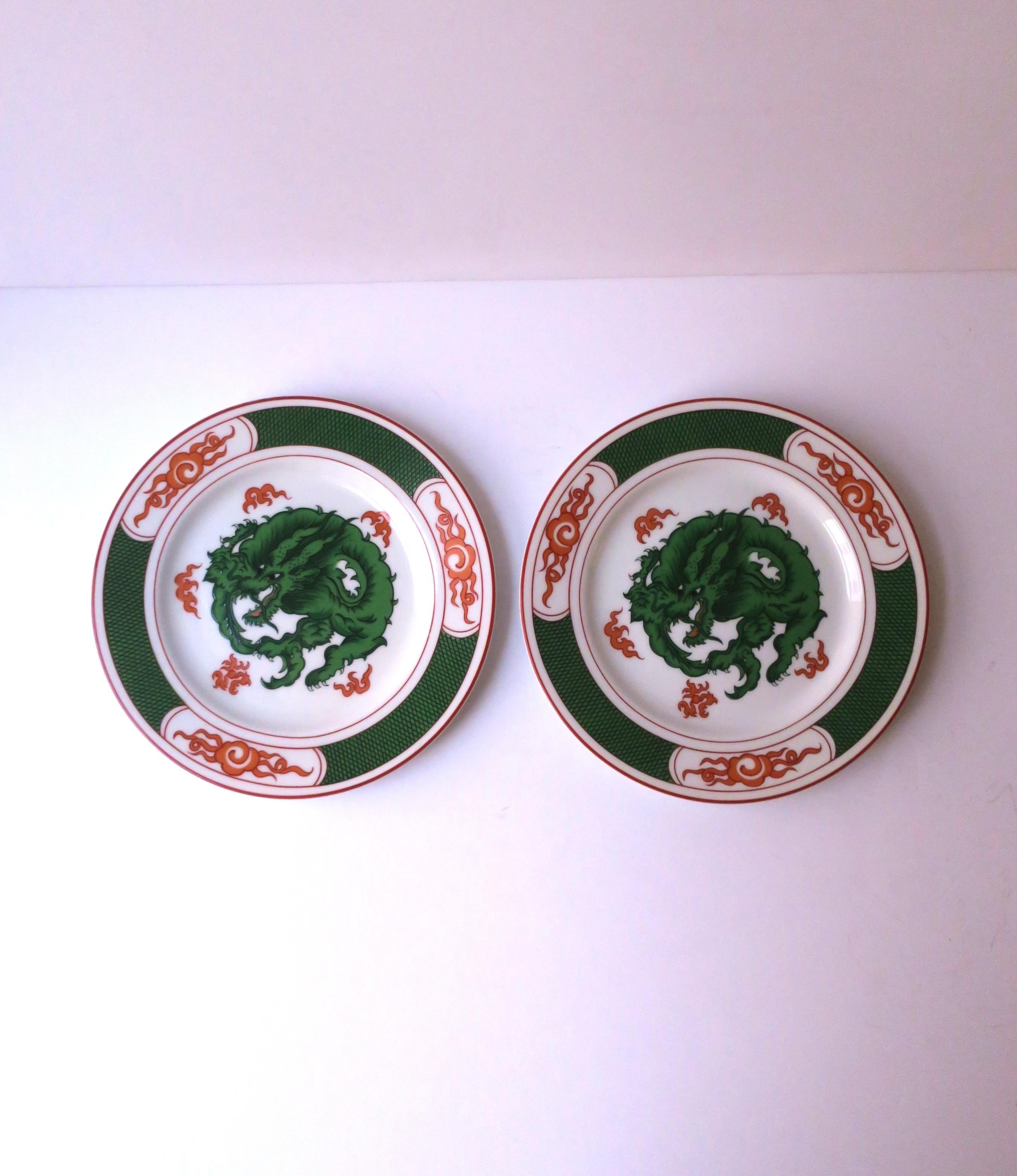 Chinoiserie Porcelain Plates with Dragon Design, Set of 2