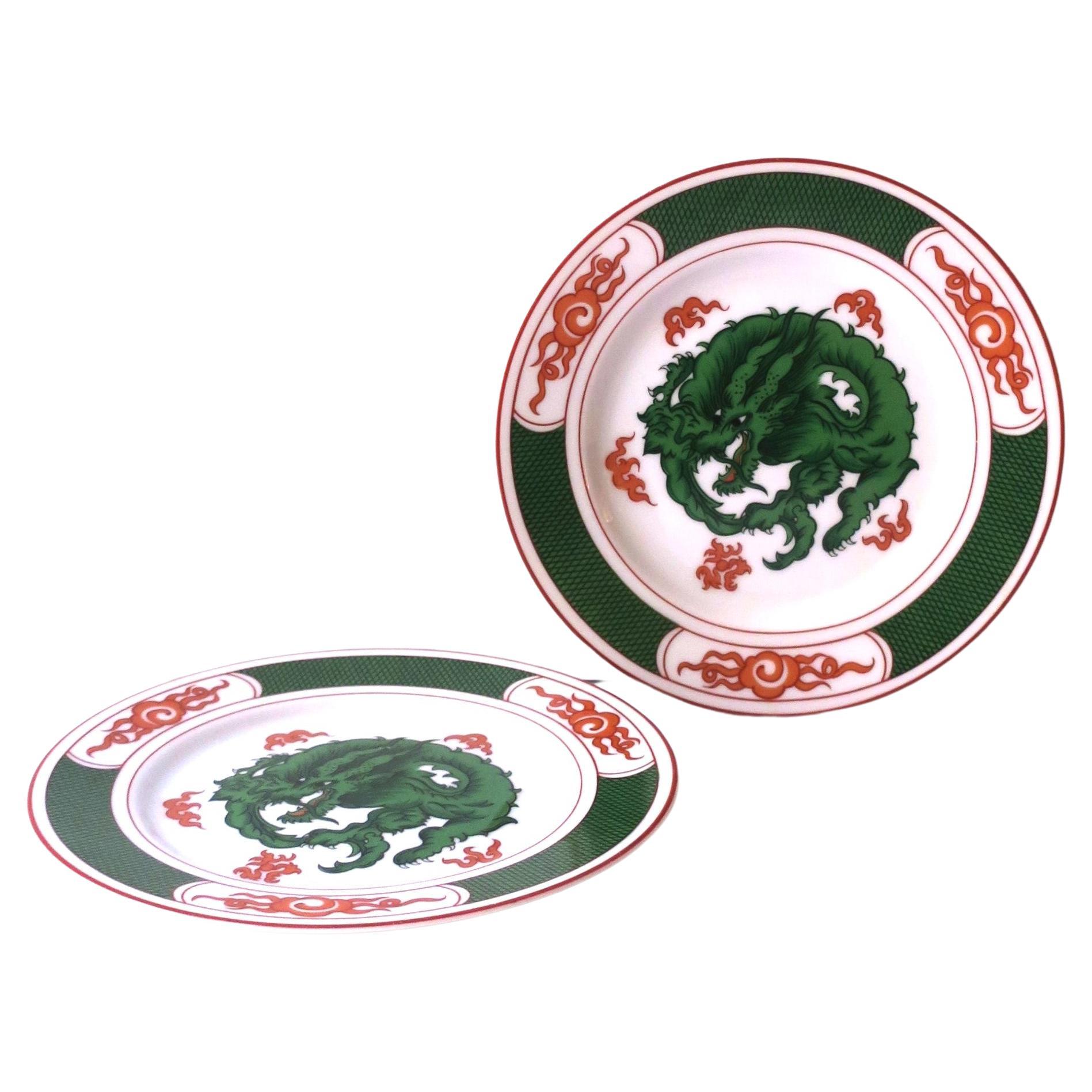20th Century Porcelain Plates with Dragon Design, Set of 2