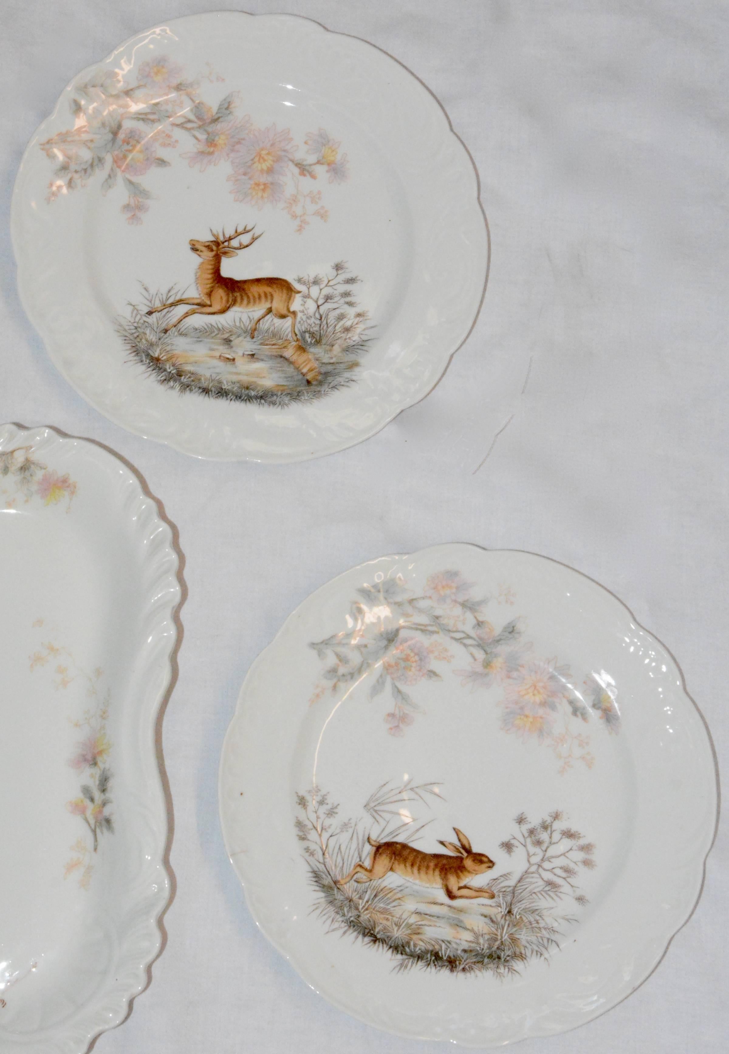 Austrian Porcelain Platter and Plates Carlsbad of Austria with Animal Theme For Sale