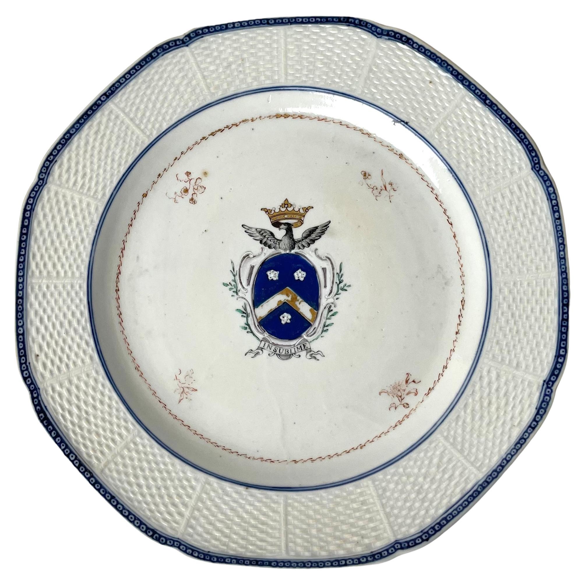 Porcelain Platter with Noble Crest with Crown, 18th Century China For Sale