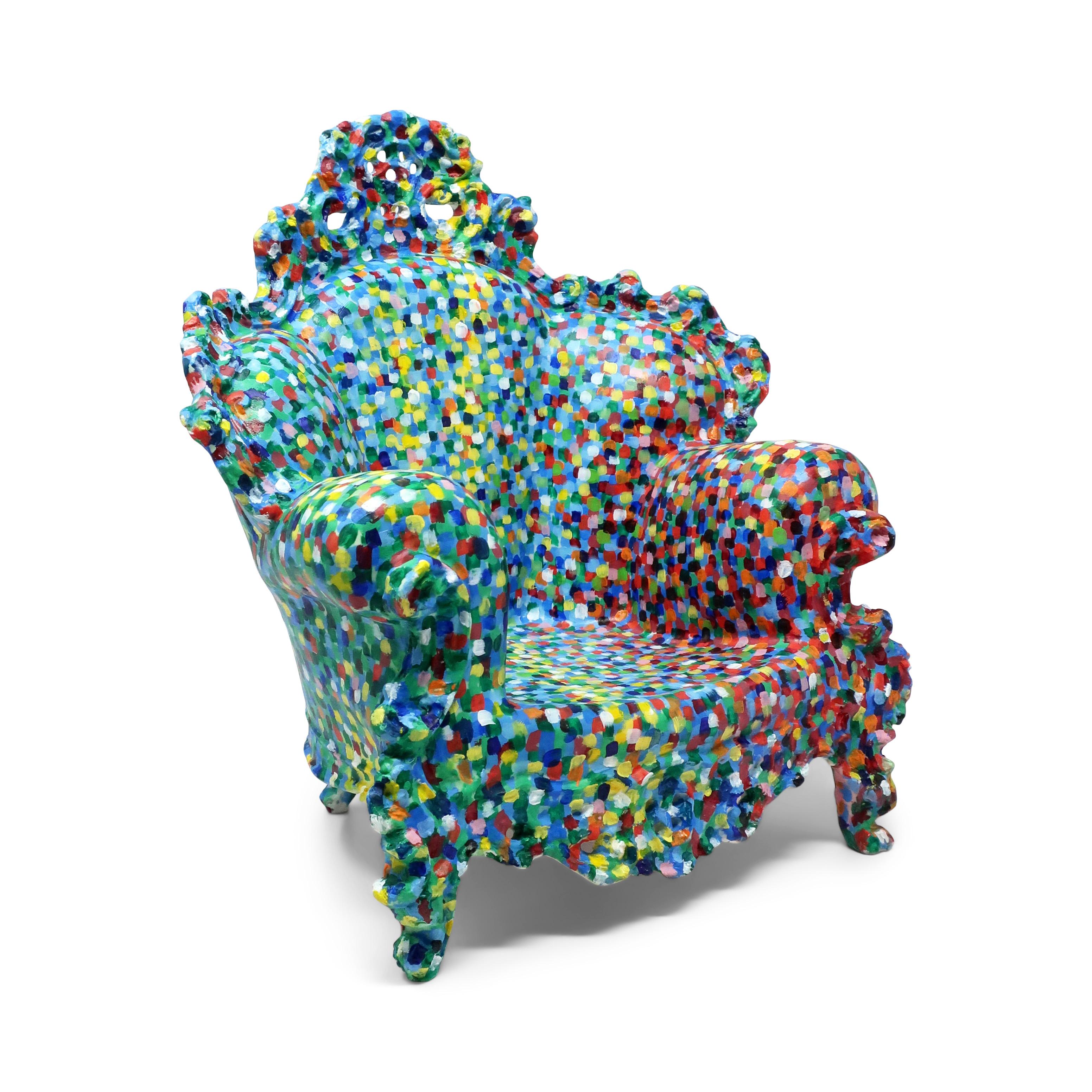 An incredible hand-painted porcelain 1:4.5 scale version of Alessandro Mendini's iconic 1978 Poltrona di Proust chair design produced by Edition Vitra Design Museum in 1996. Originally intended to be an edition of 500, only 50-100 were produced