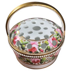Porcelain Potpourri Basket Painted with Roses, Attr. Davenport, c. 1830