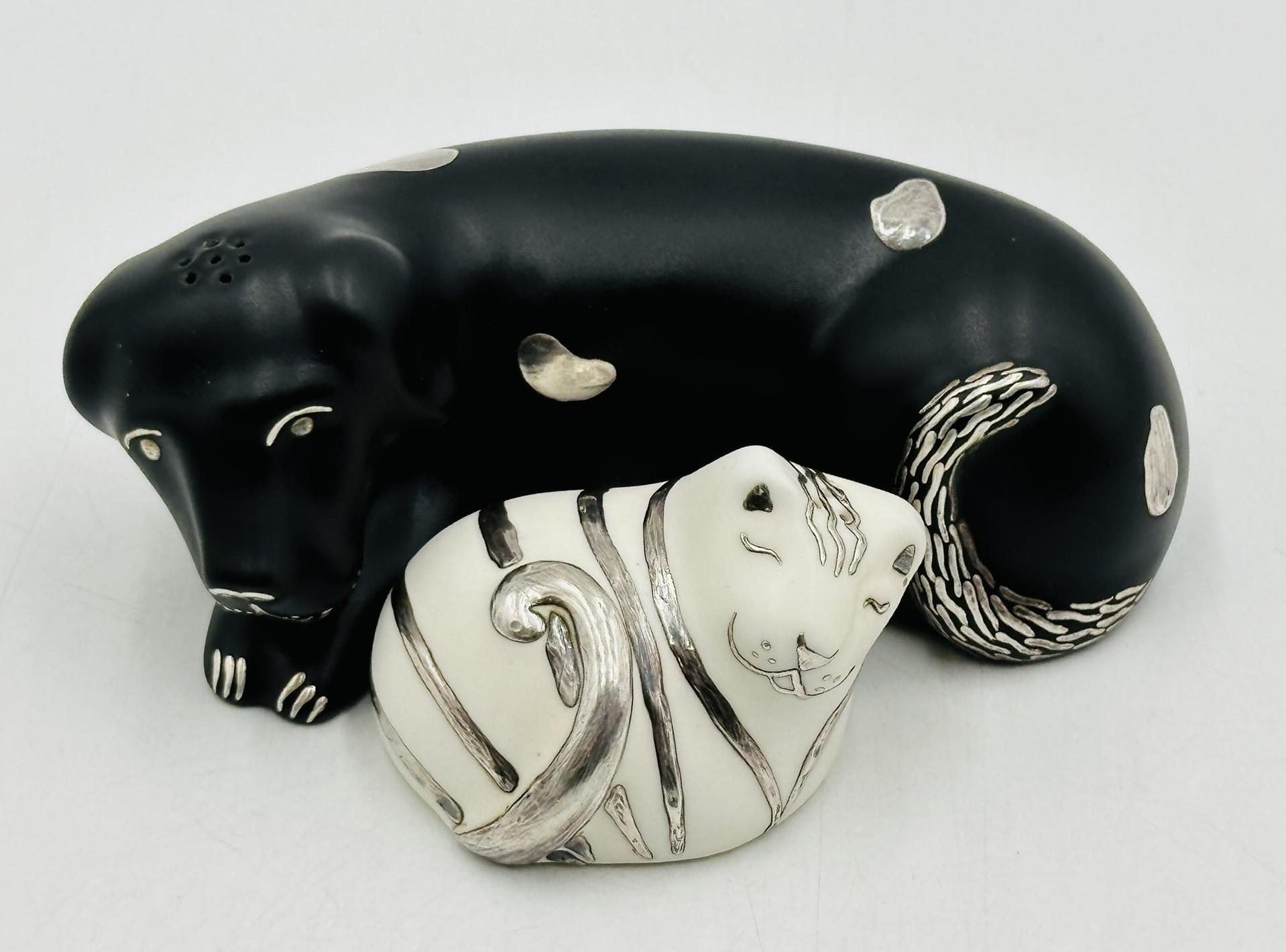 Modern Porcelain & Pure Silver Salt & Pepper Shakers 