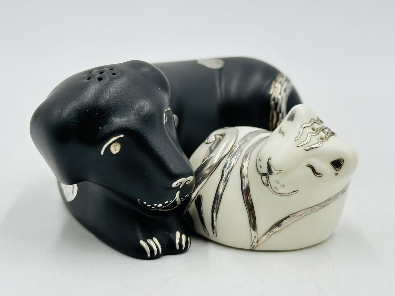Mexican Porcelain & Pure Silver Salt & Pepper Shakers 