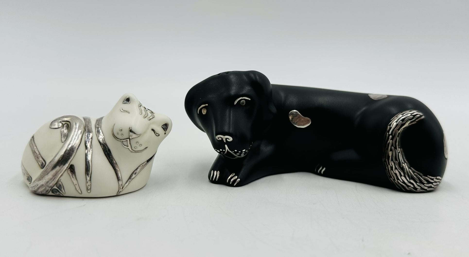 Late 20th Century Porcelain & Pure Silver Salt & Pepper Shakers 