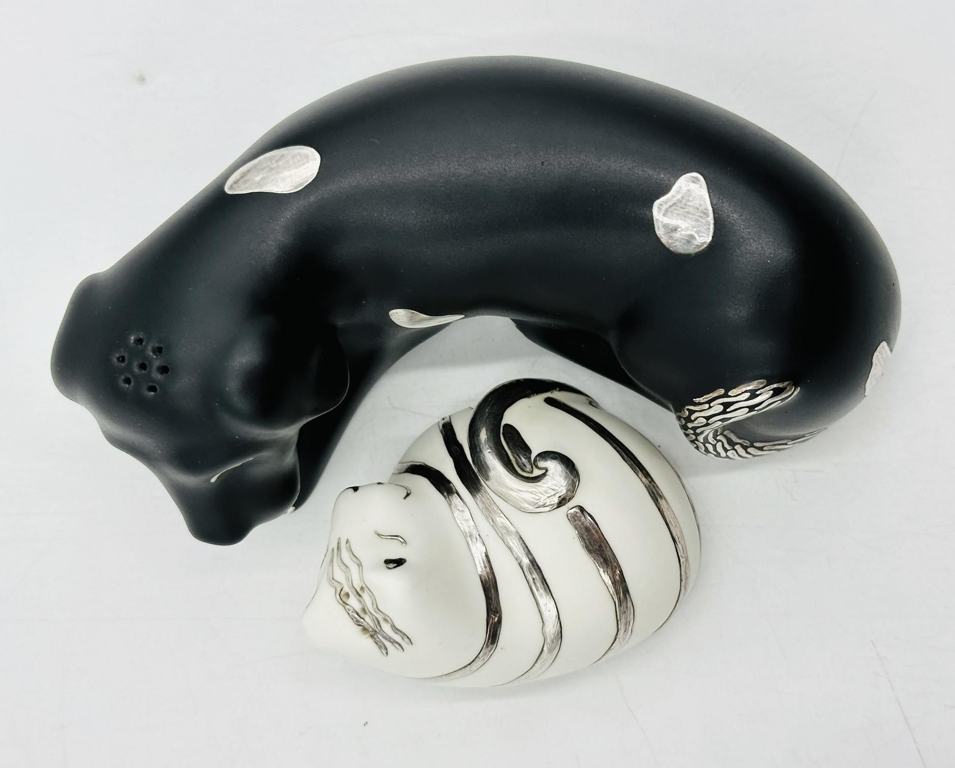 Porcelain & Pure Silver Salt & Pepper Shakers 