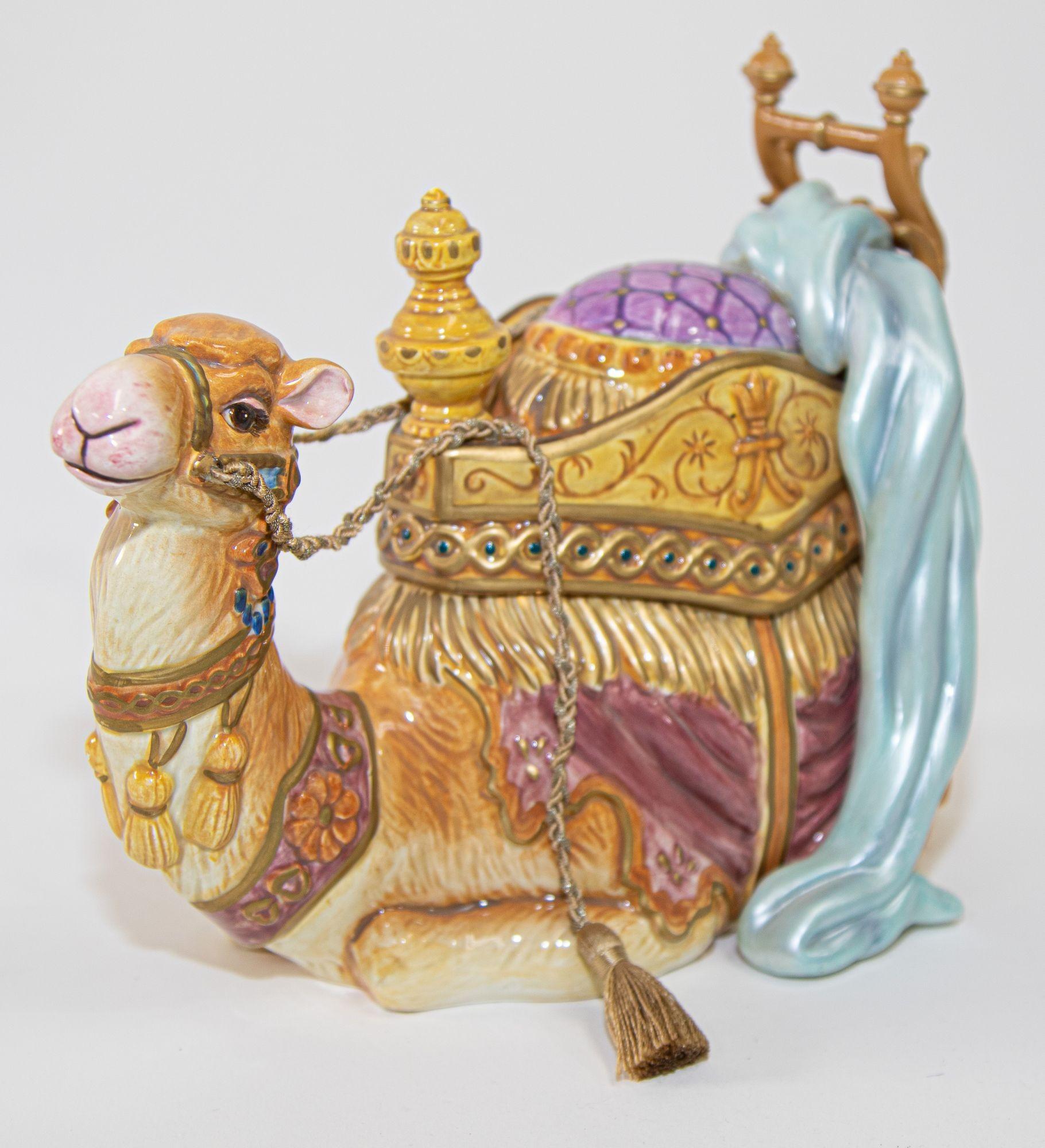 Hand-Painted Porcelain Resting Arabian Camel by Fitz and Floyd For Sale
