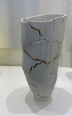 Porcelain Rib Textured Vase, Italy, Contemporary