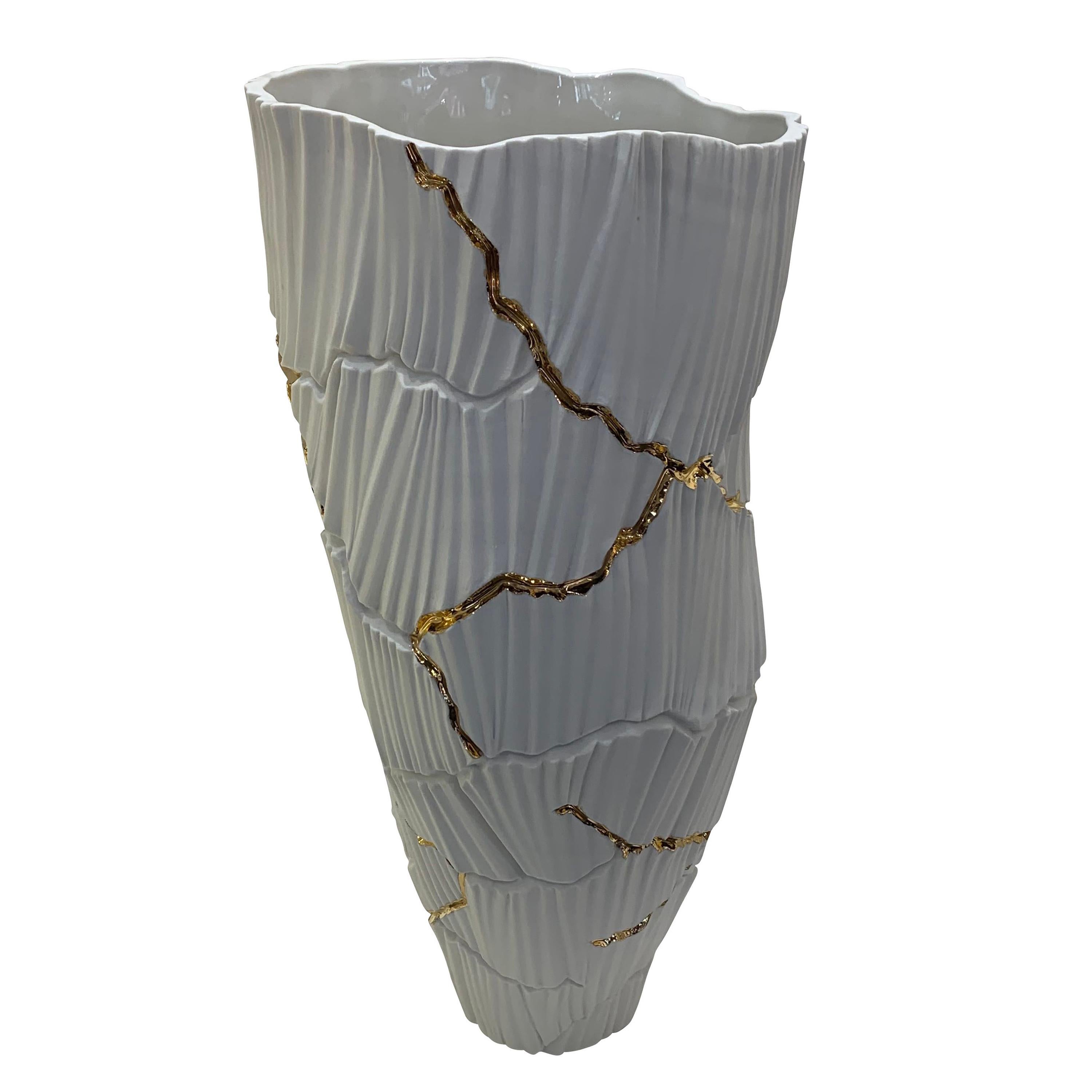 Porcelain Rib Textured Vase, Italy, Contemporary