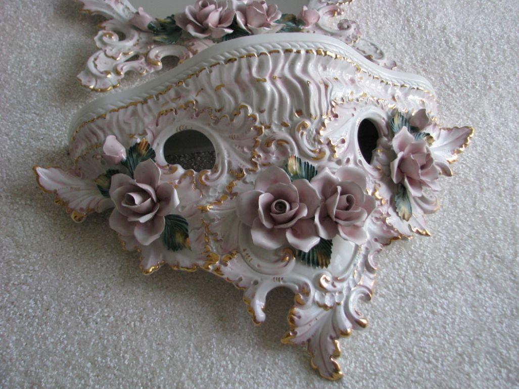 Porcelain Rococo Wall Console with a Hanging Mirror 5