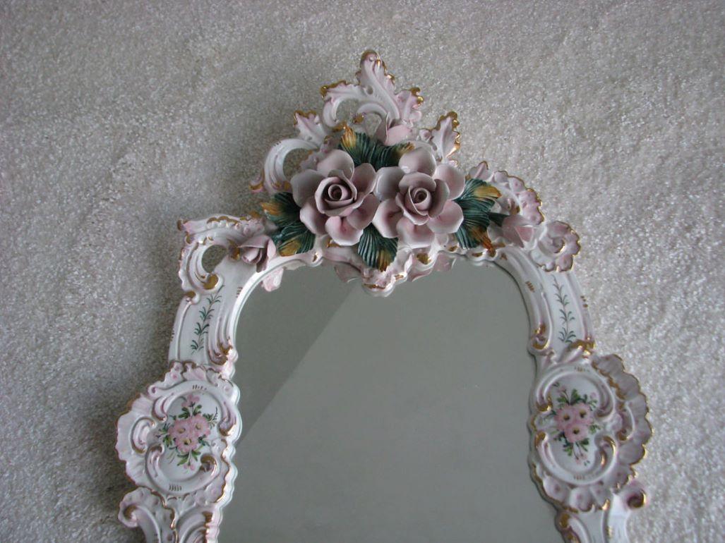 European Porcelain Rococo Wall Console with a Hanging Mirror