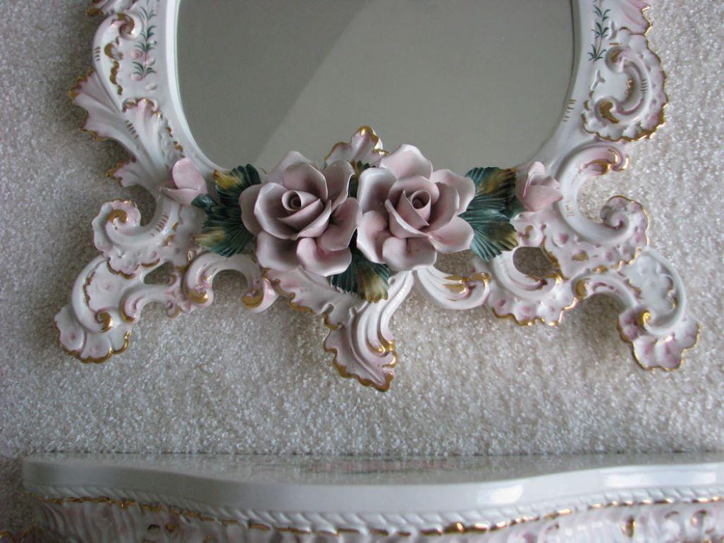 20th Century Porcelain Rococo Wall Console with a Hanging Mirror