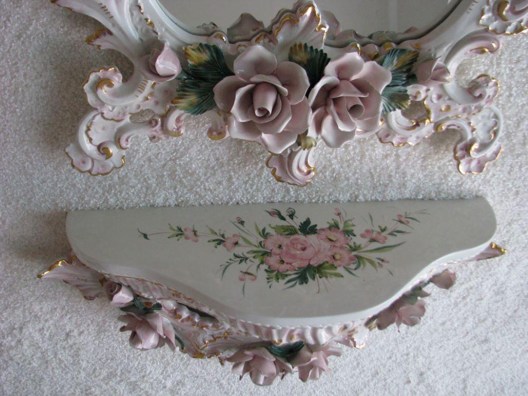 Porcelain Rococo Wall Console with a Hanging Mirror 3