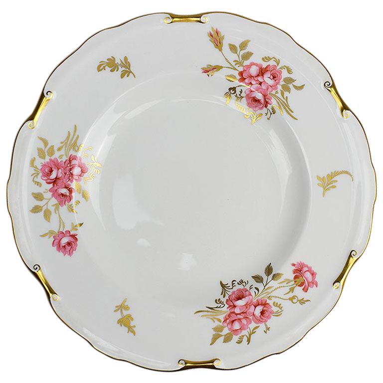 Porcelain Royal Crown Derby Plate in Pinxton Roses Pattern, 1940s