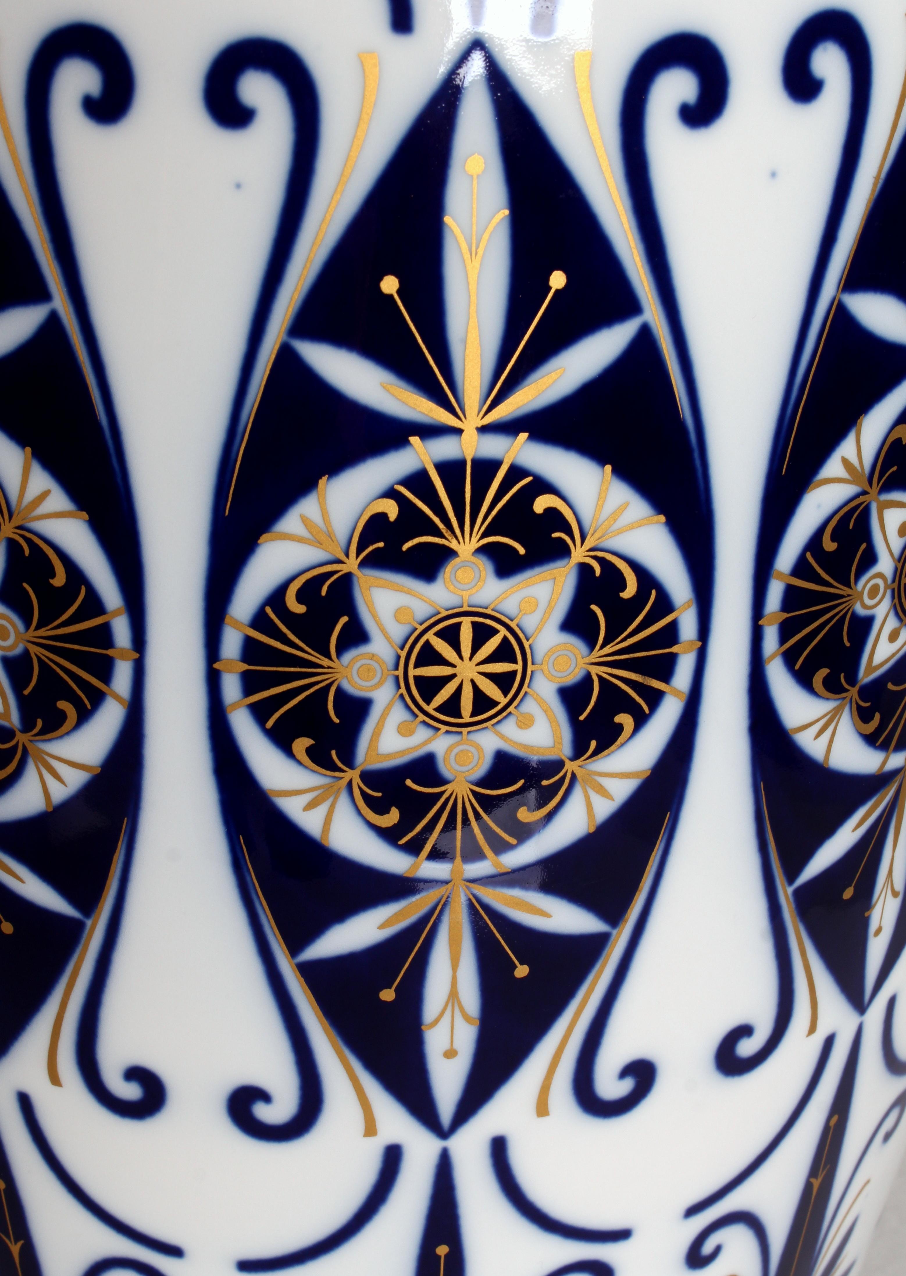 Porcelain Schumann Arzberg Midcentury Classic Floor Vase Cobalt Blue Gold beauty For Sale 6