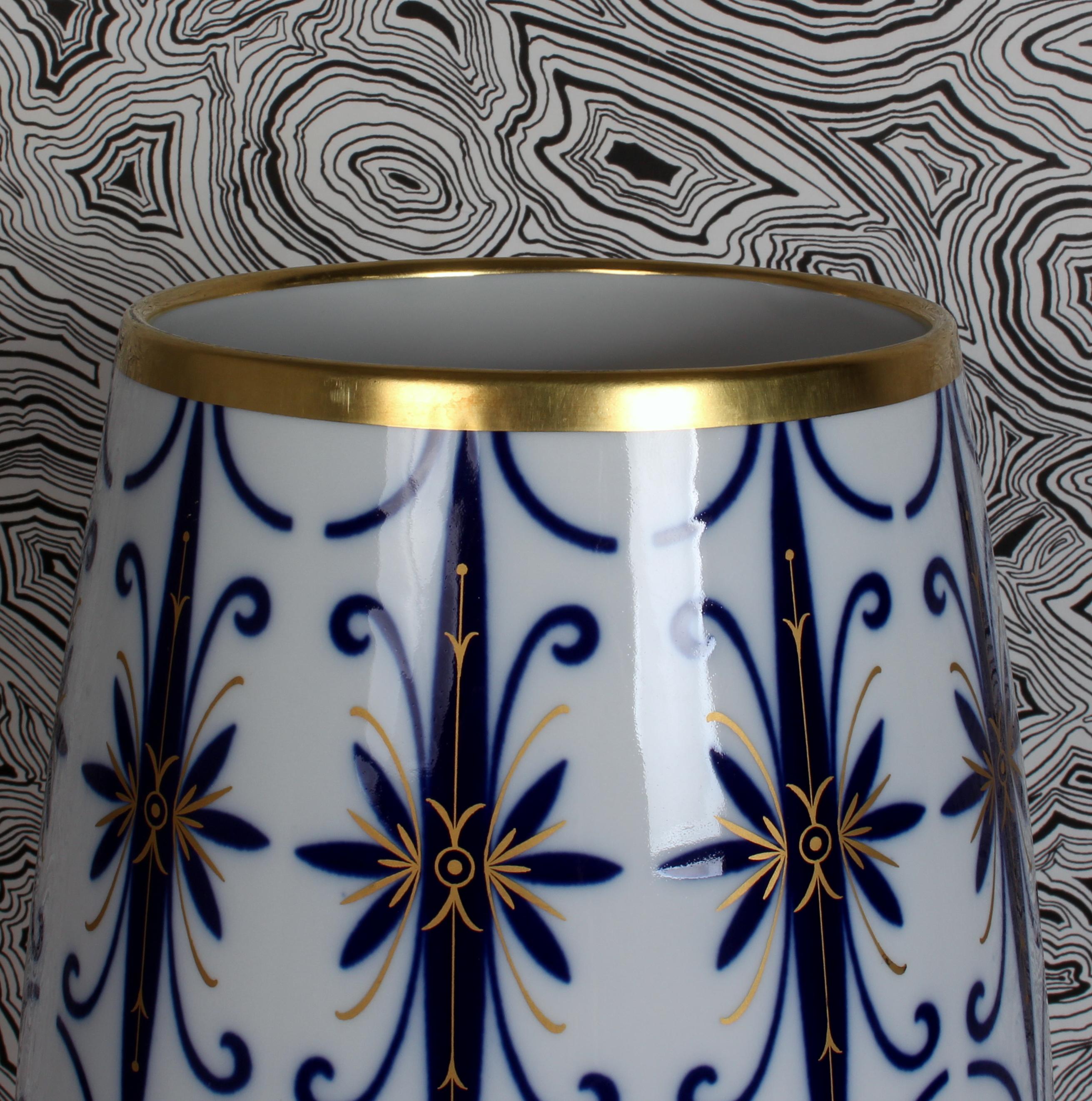Porcelain Schumann Arzberg Midcentury Classic Floor Vase Cobalt Blue Gold beauty For Sale 8