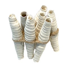 White Porcelain Tubular Shapes With Rope Sculpture, France, Contemporary