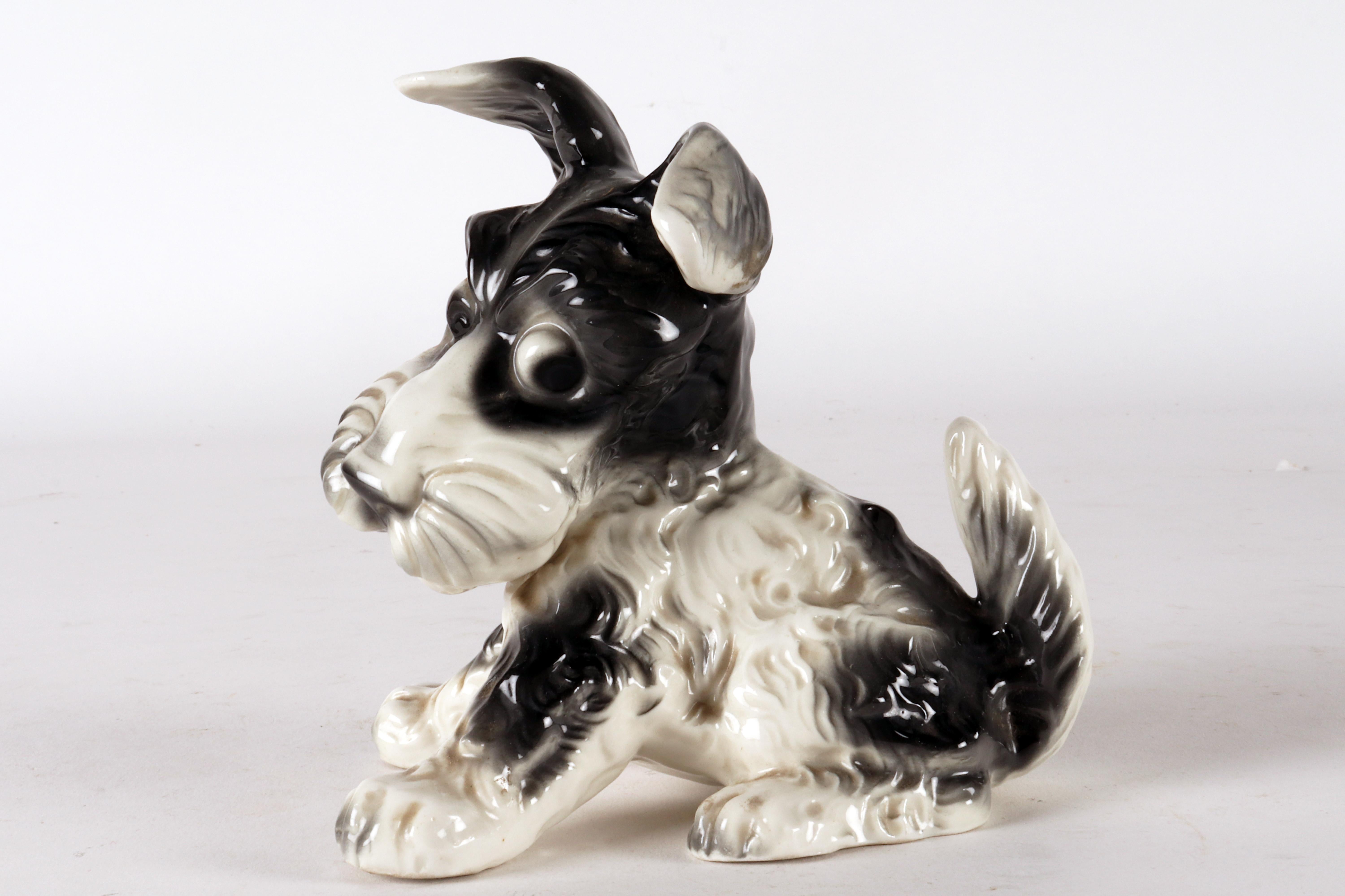 Porcelain sculpture of a Terrier dog, England Thuringia, Germany, 1940 - 1950. In Good Condition For Sale In Milan, IT
