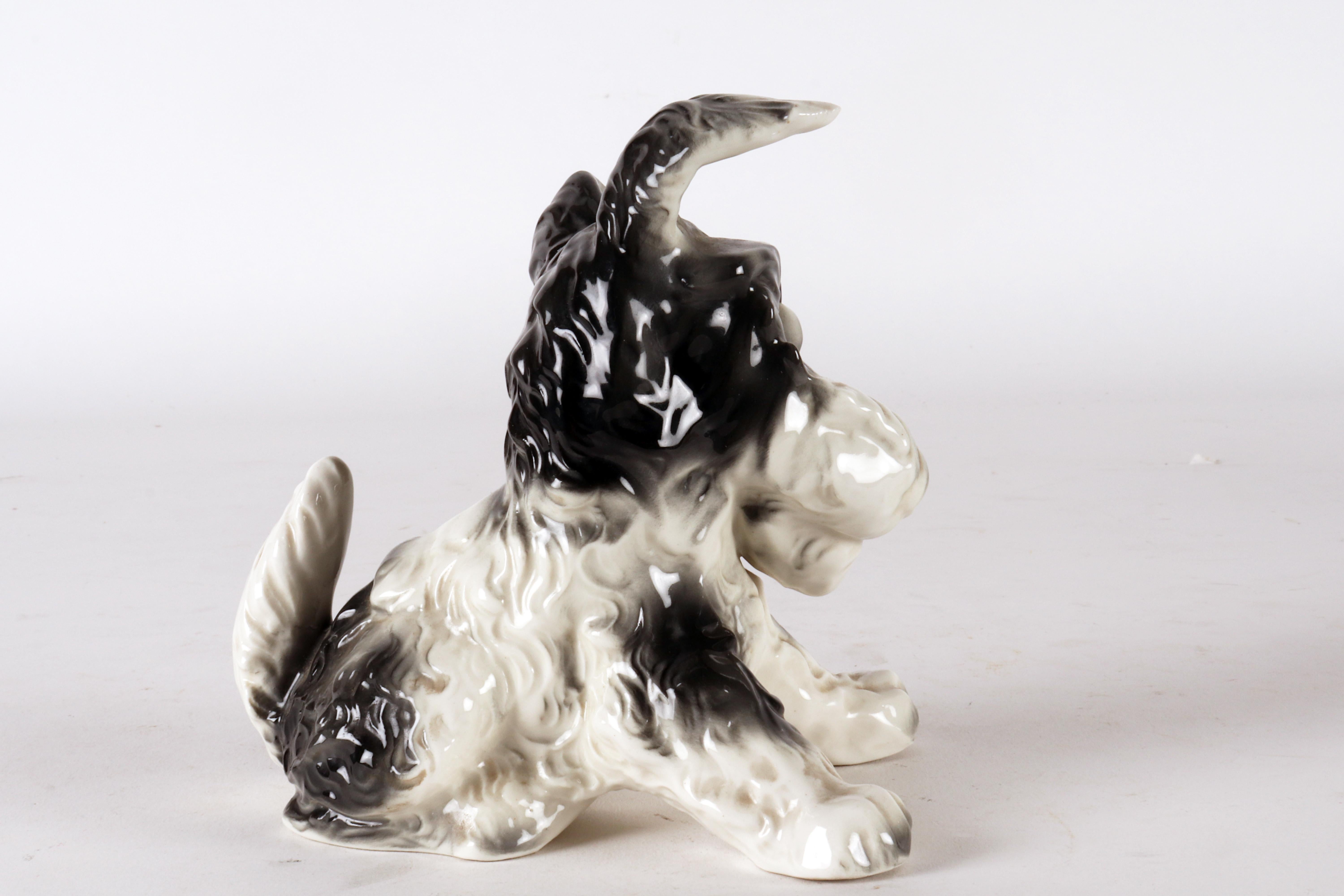 Porcelain sculpture of a Terrier dog, England Thuringia, Germany, 1940 - 1950. For Sale 1