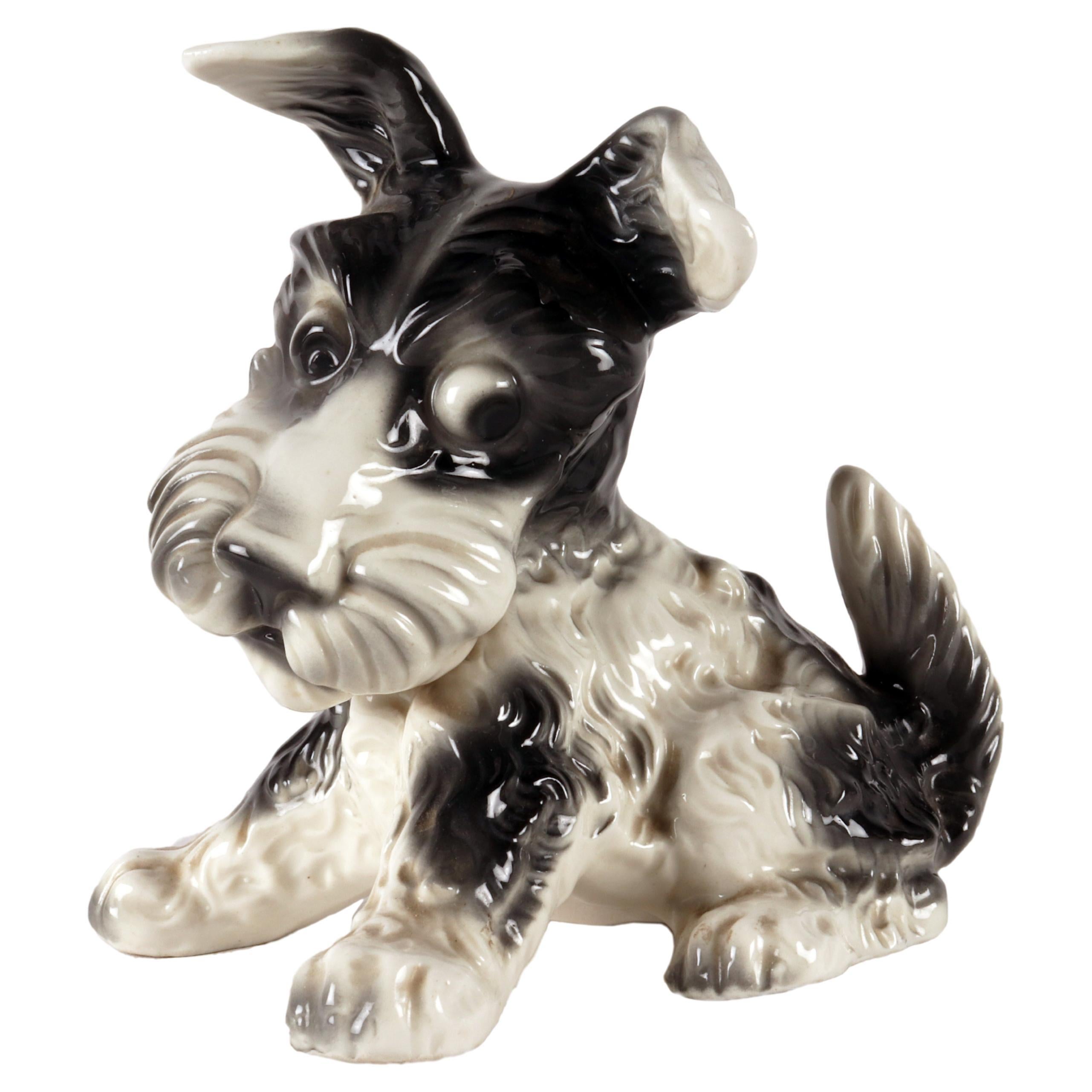 Porcelain sculpture of a Terrier dog, England Thuringia, Germany, 1940 - 1950. For Sale