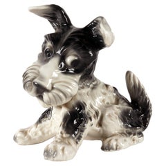 Vintage Porcelain sculpture of a Terrier dog, England Thuringia, Germany, 1940 - 1950.
