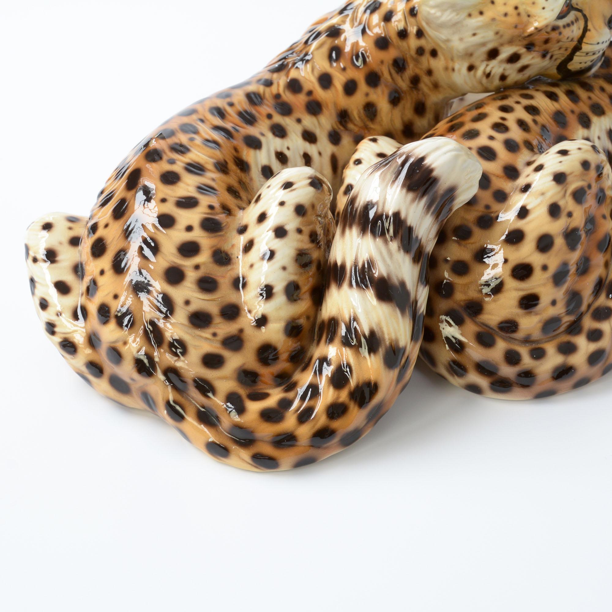 Porcelain Sculpture of Reclining Cheetahs by Ronzan, Italy 1