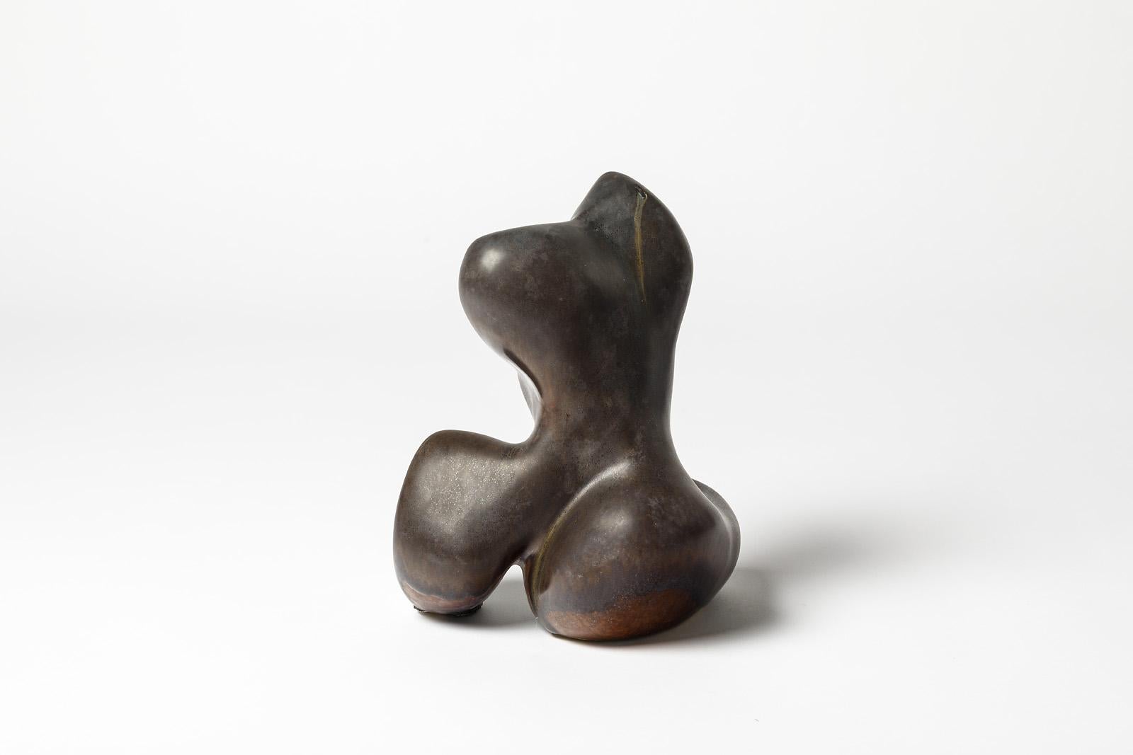 French Porcelain Sculpture with Black- Brown Glaze Decoration by Tim Orr, circa 1970
