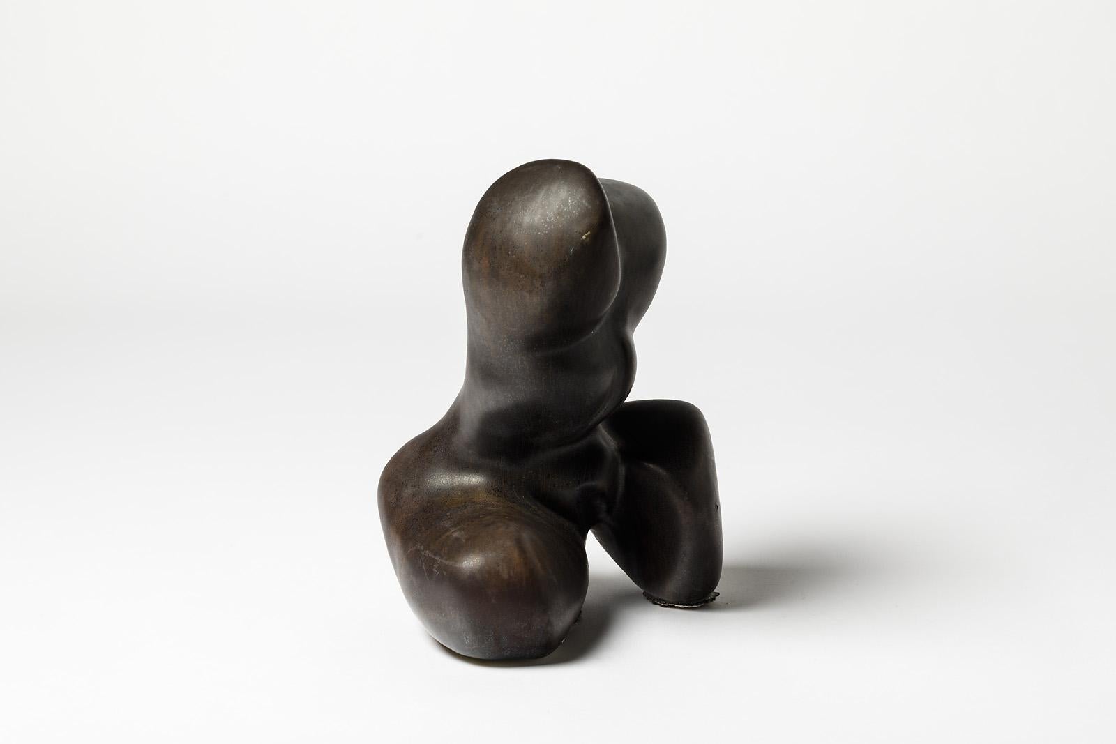 Late 20th Century Porcelain Sculpture with Black- Brown Glaze Decoration by Tim Orr, circa 1970