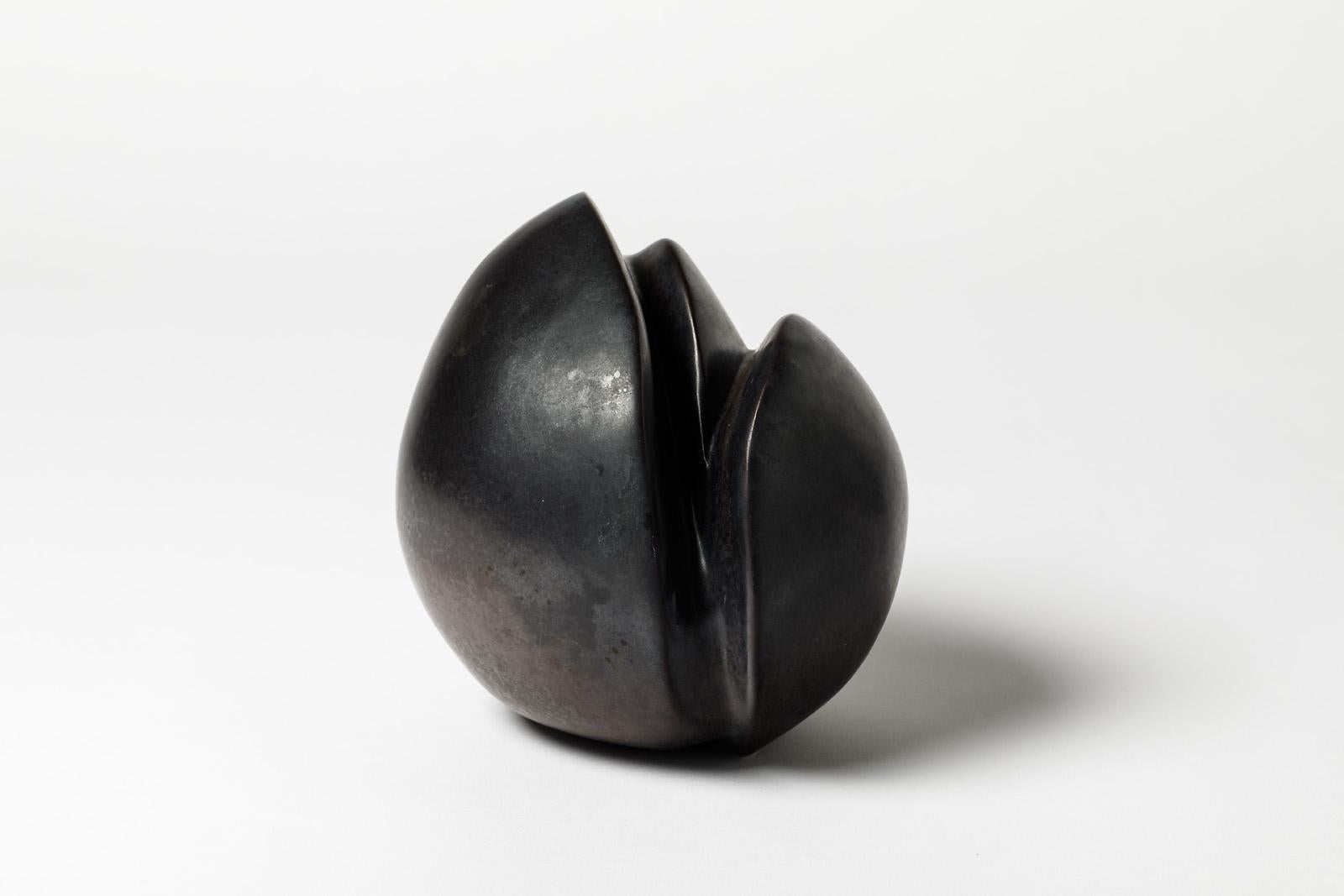 French Porcelain Sculpture with Black Glaze Decoration by Tim Orr, circa 1970