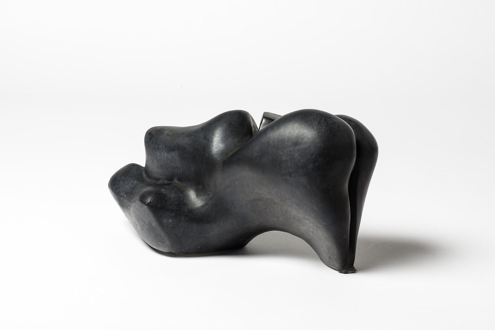 French Porcelain Sculpture with Black Glaze Decoration by Tim Orr, circa 1970