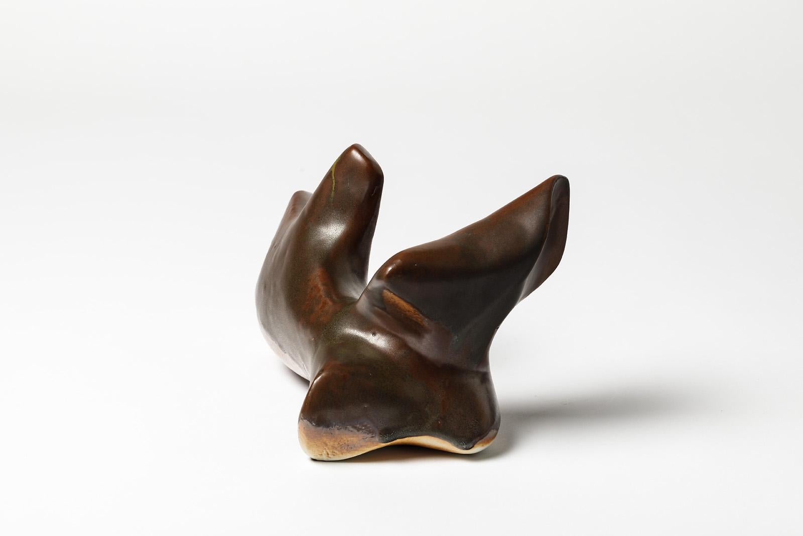 20th Century Porcelain Sculpture with Brown Glaze Decoration by Tim Orr, circa 1970 For Sale