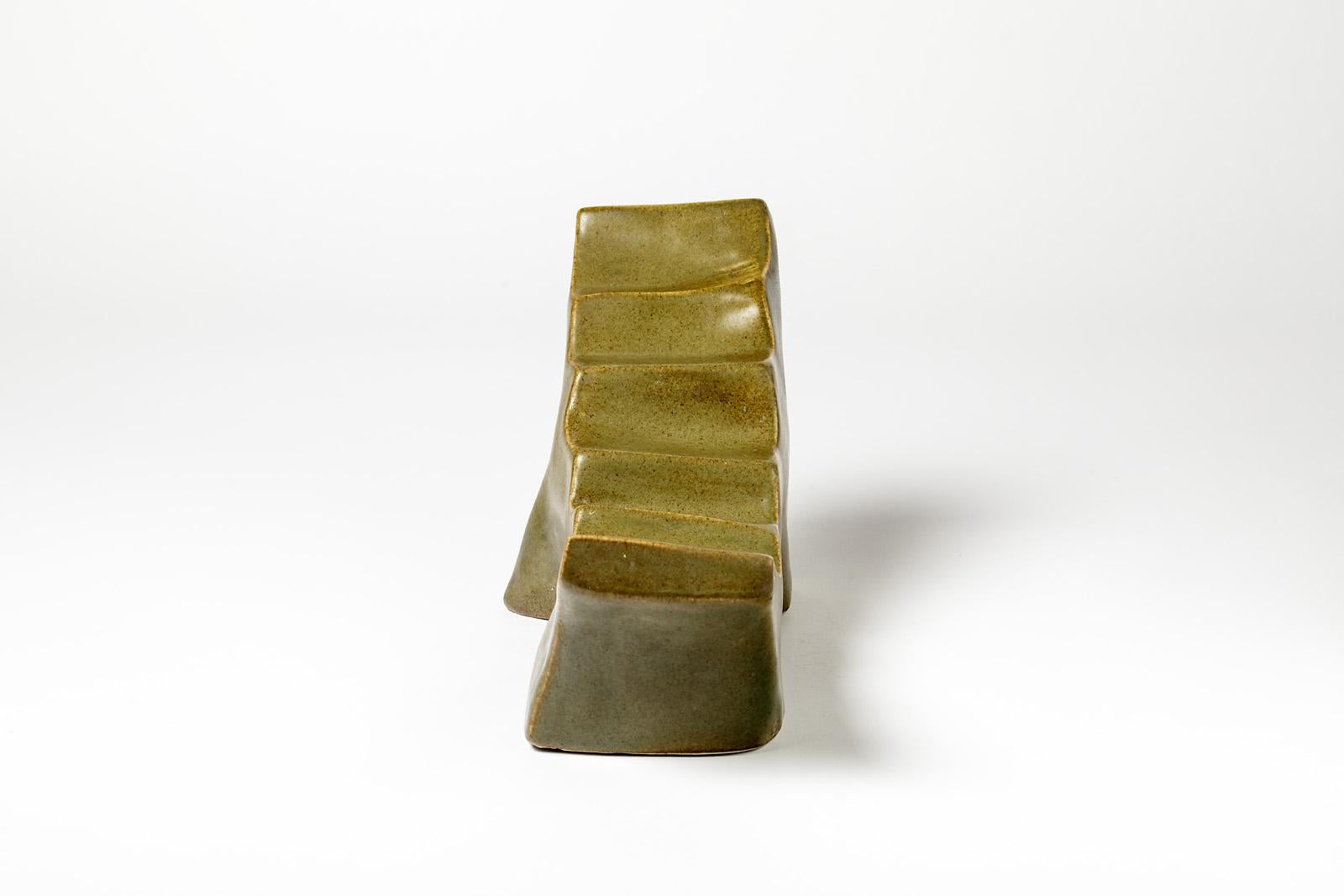 French Porcelain Sculpture with Green Glaze Decoration by Tim Orr, circa 1970