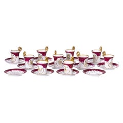 Porcelain - Set of nine coffee cups with saucers - 19th century