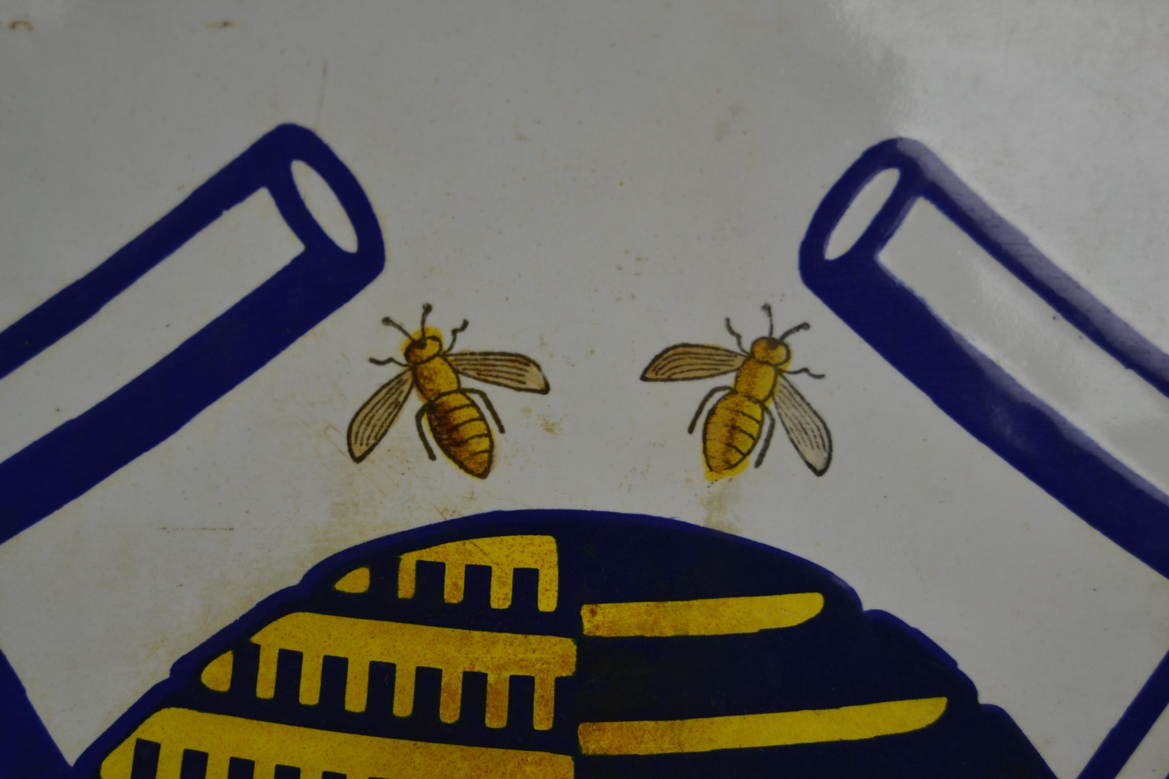 Metal Porcelain Sign with Beehive and Bees, 1946, Belgium