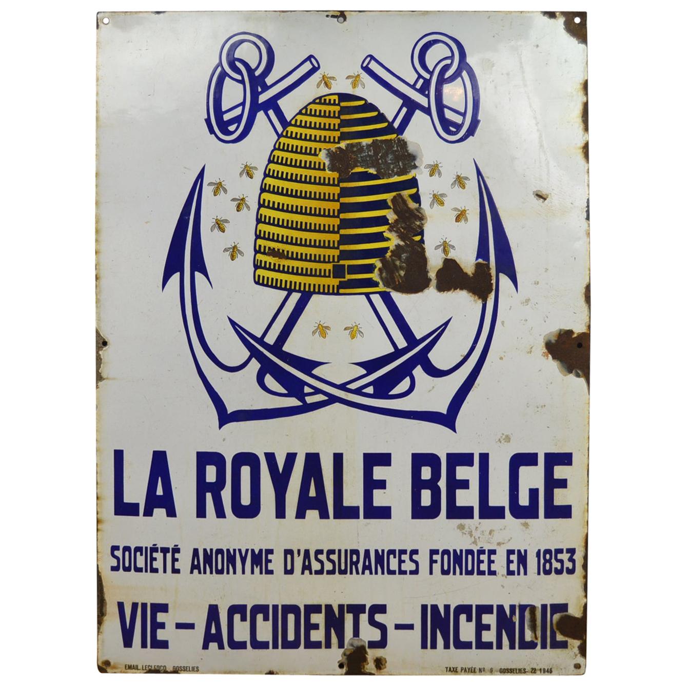 Porcelain Sign with Beehive and Bees, 1946, Belgium