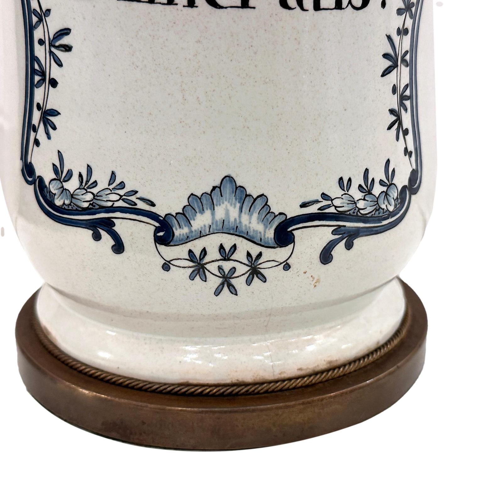 Porcelain Single Apothecary Jar Lamp In Good Condition For Sale In New York, NY